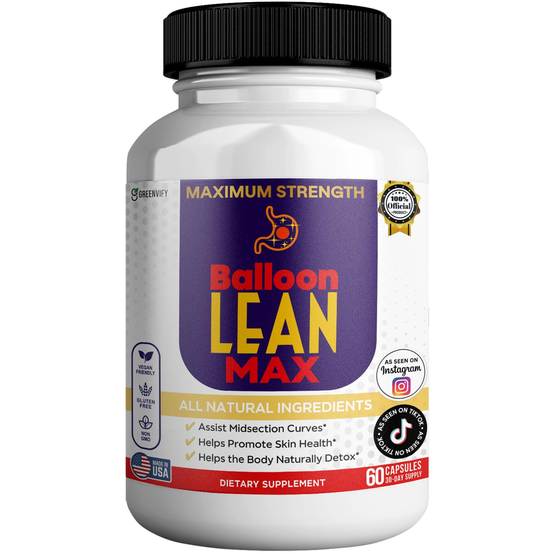 GREENVIFY Balloon Lean Max Maximum Strength Dietary Supplement, 60 Capsules