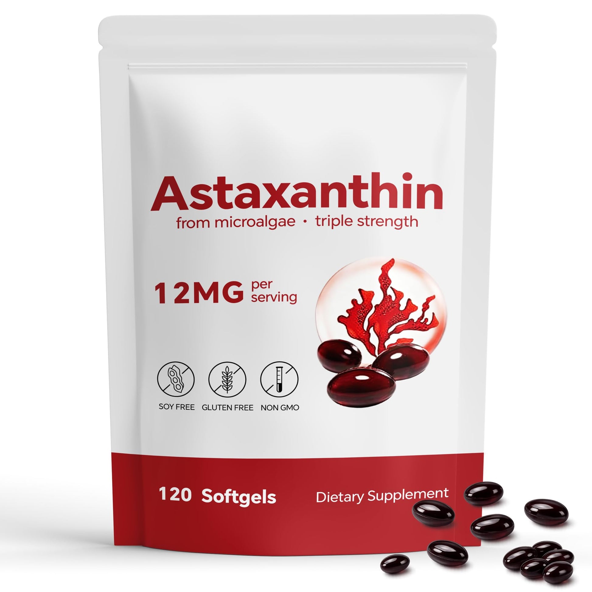 PUUR LIFE Premium Astaxanthin 12mg Capsules, 120 Count