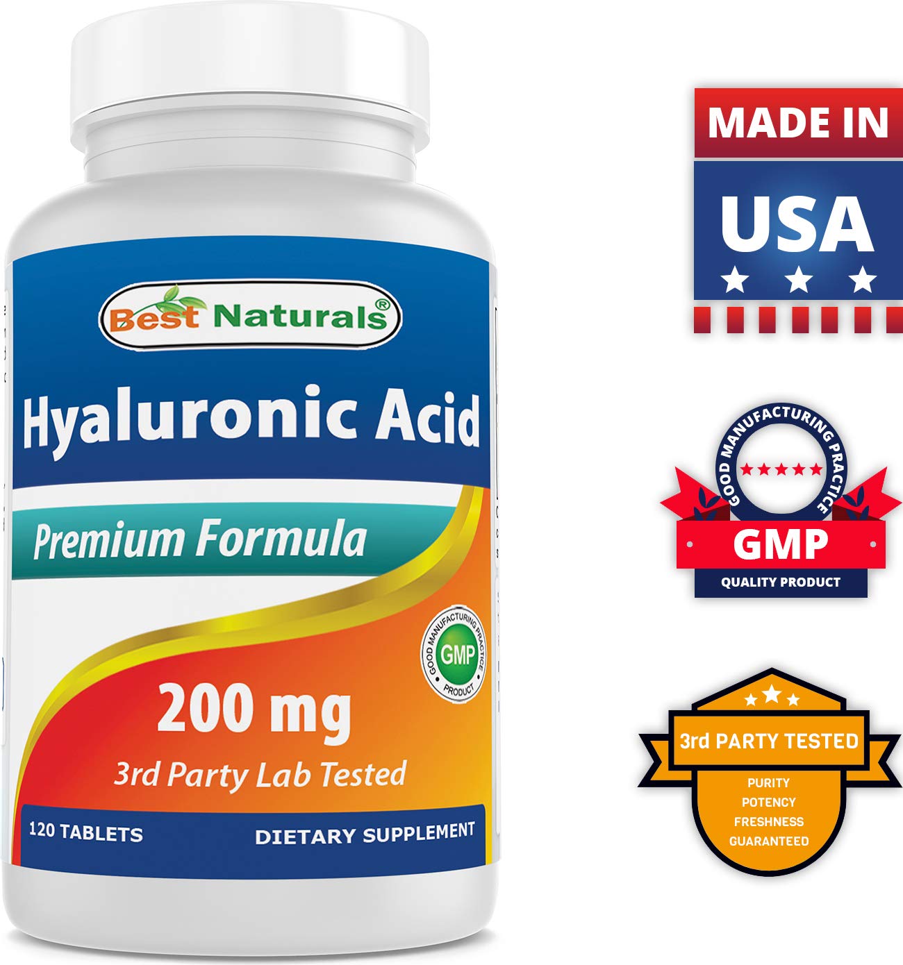 Best Naturals Hyaluronic Acid 200 mg Tablets, 120 Count