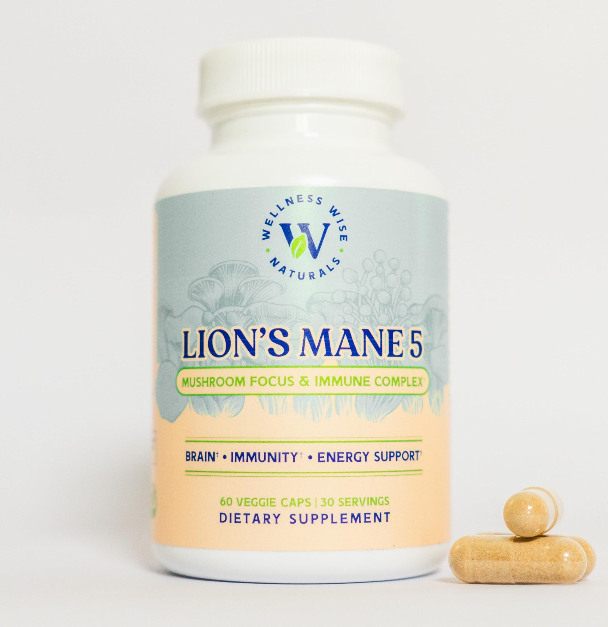 Wellness Wise Naturals Lion's Mane 5-Mushroom Complex Capsules, 60 Count