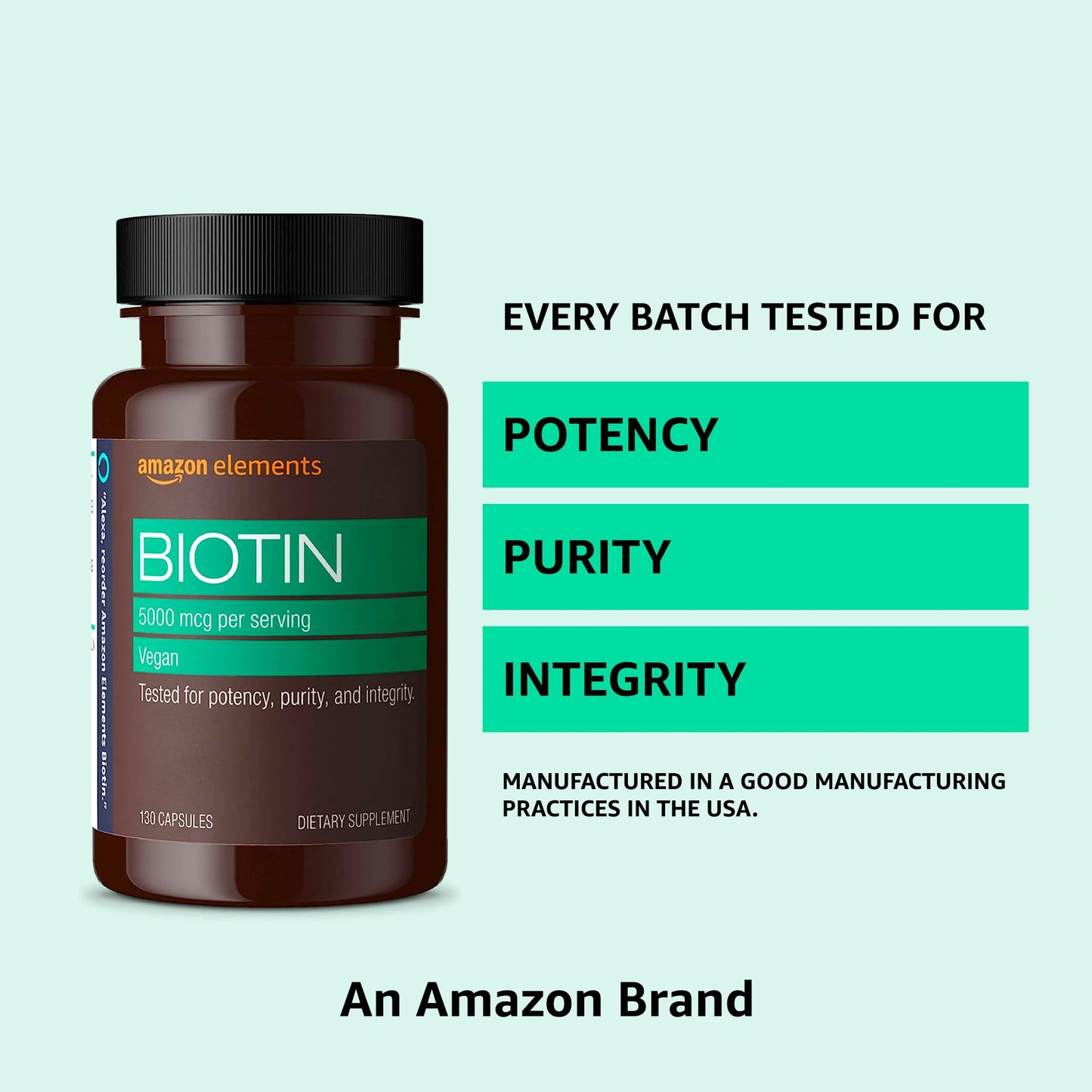 Amazon Elements Vegan Biotin 5000 mcg Capsules, 260 Count