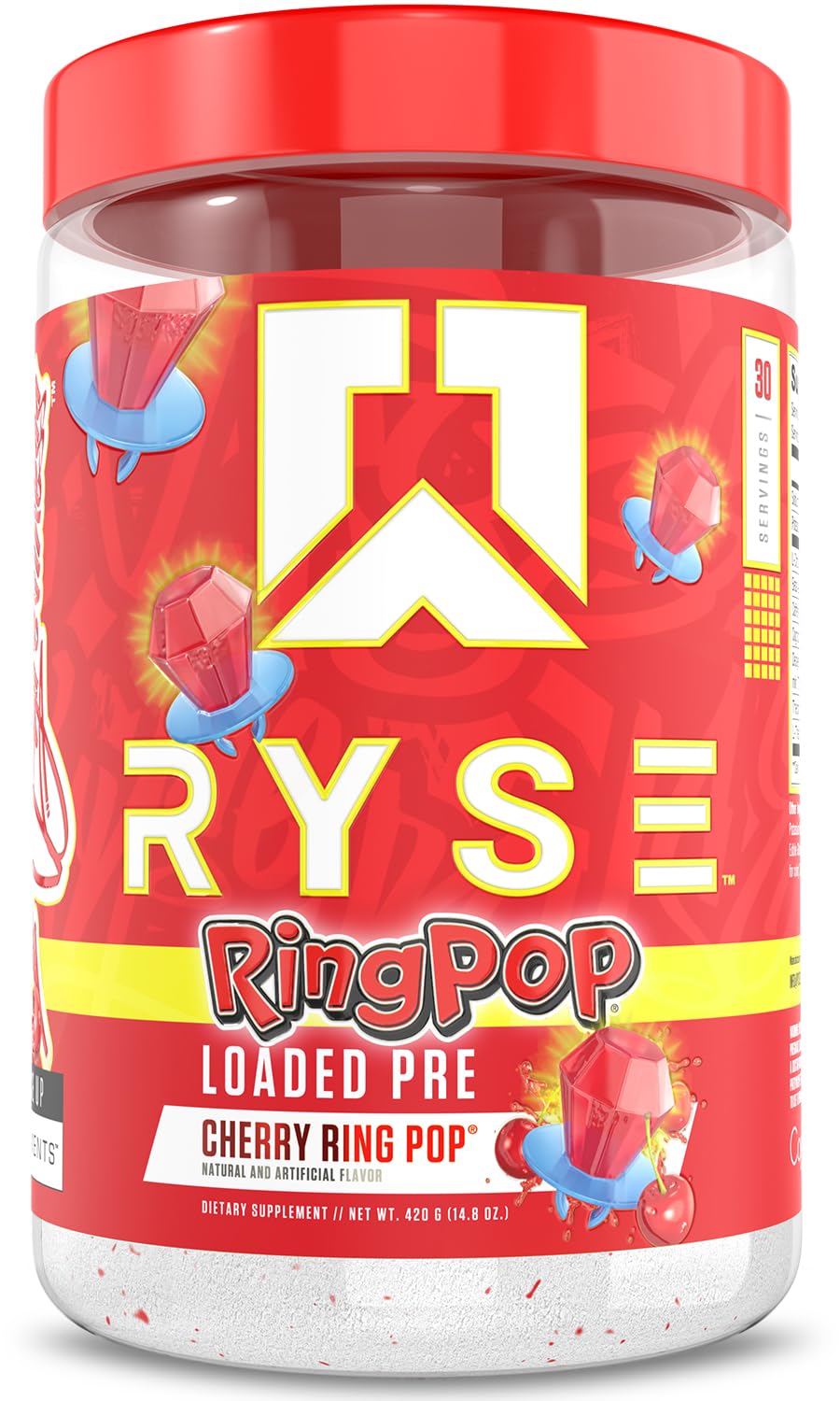 RYSE Up Supplements Loaded Pre Workout Powder Ring Pop Cherry 14.8 Ounce