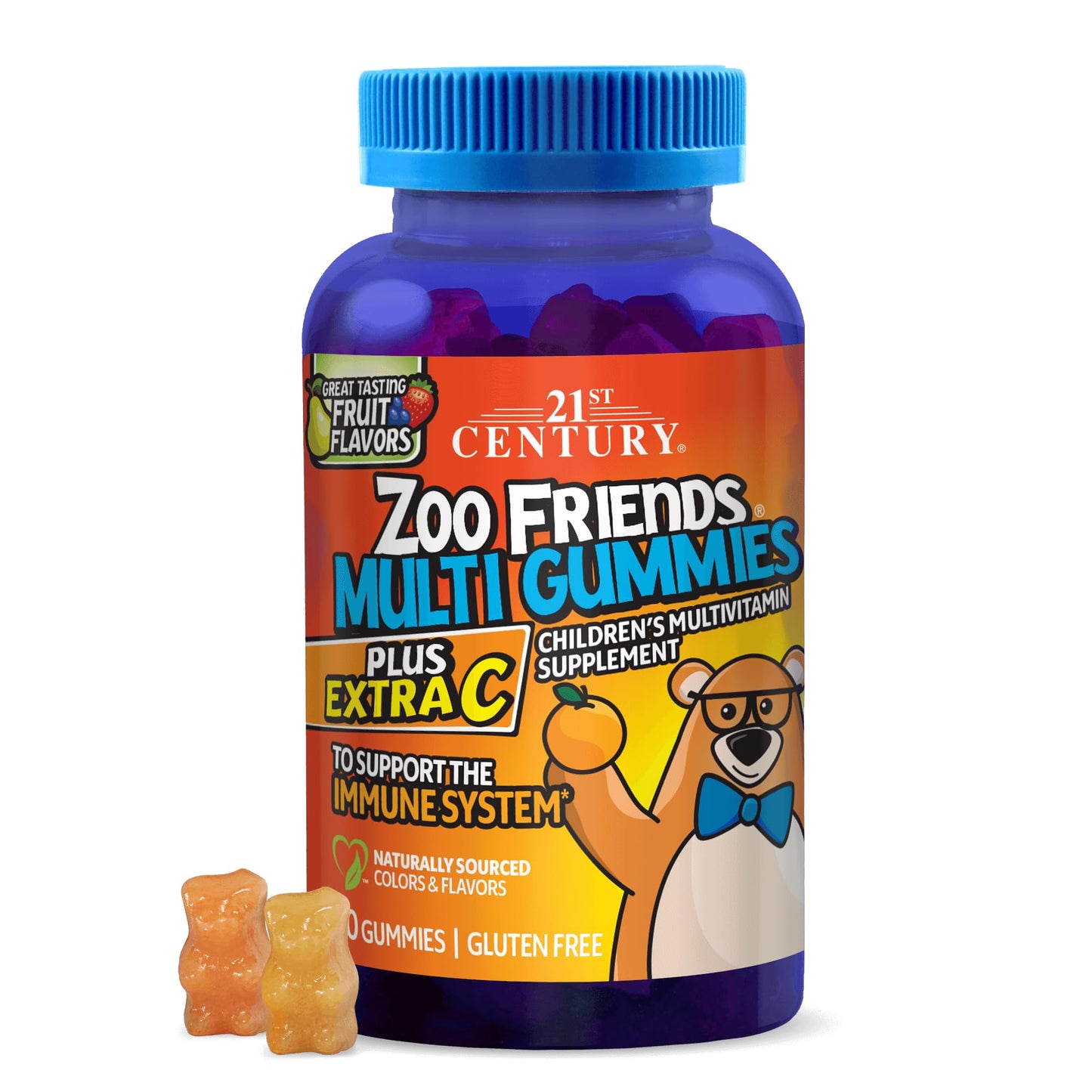 21st Century Zoo Friends Tropical Multi Gummies Plus Extra C Supplement Gummy, 60 Count
