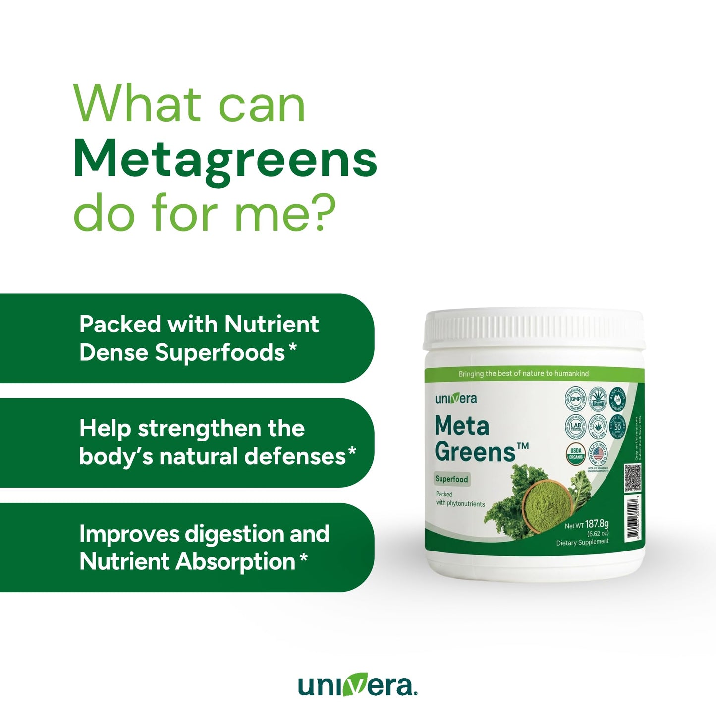 Univera Metagreens Green Superfoods Blend Powder 6.62 oz