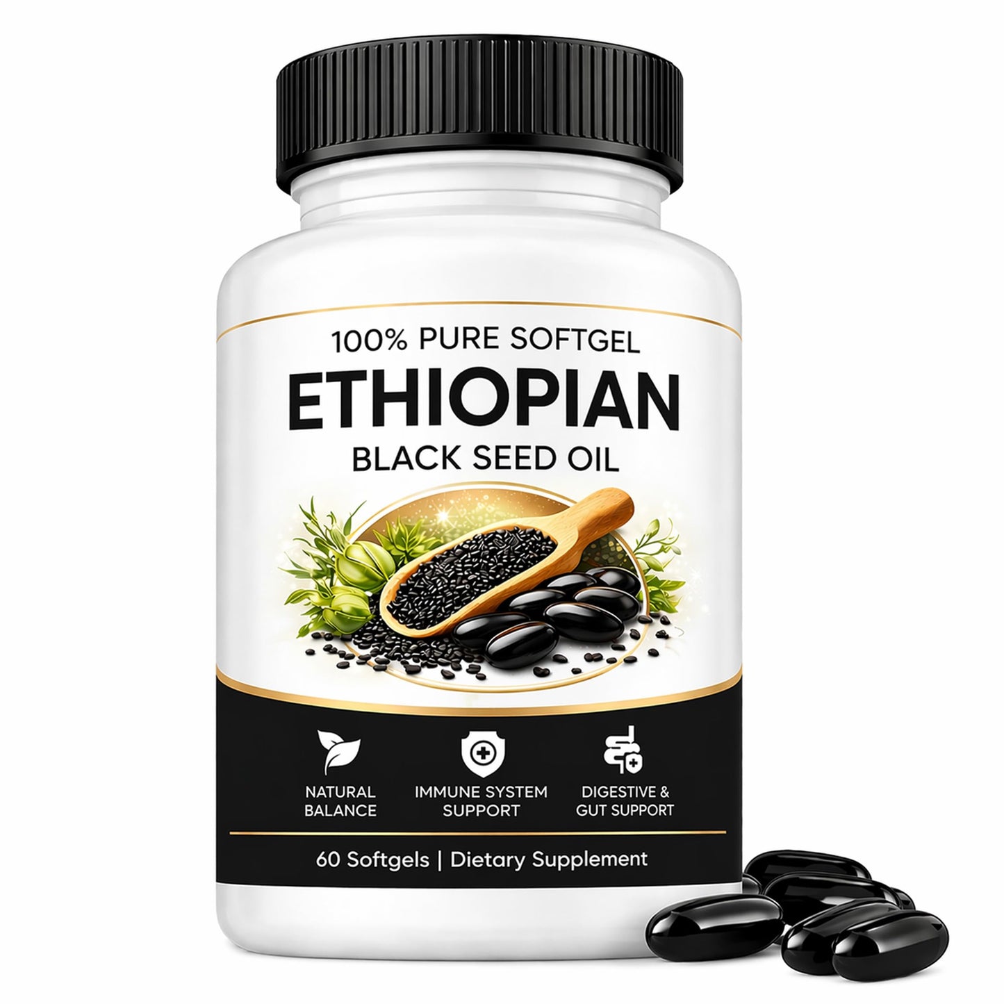 DXWXH Purelynutrient Solsone Ethiopian Black Seed Oil Capsule, 1 Capsule