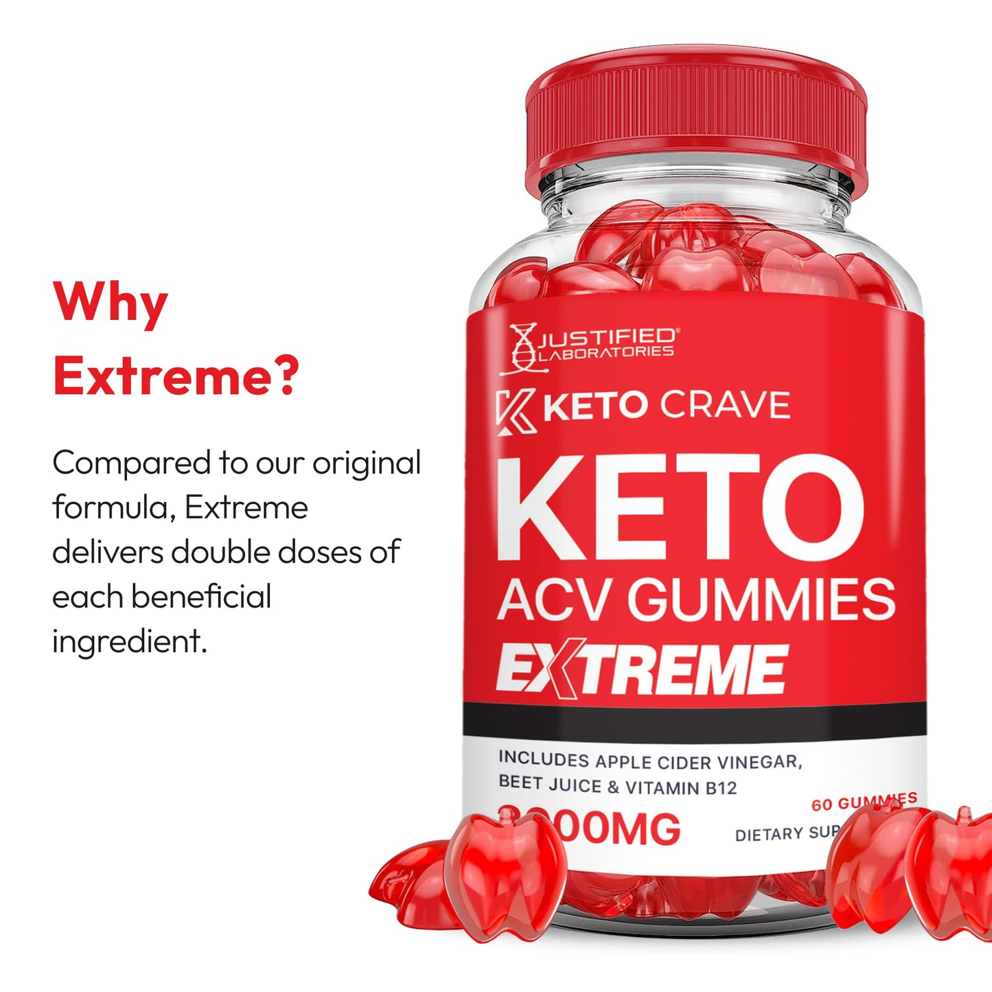 Justified Laboratories Keto Crave Keto ACV Gummies Extreme Gummy, 300 Count
