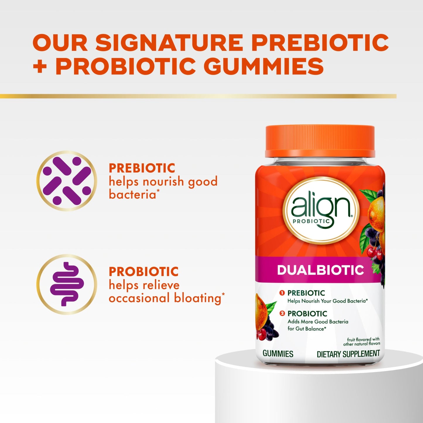 Align Dualbiotic Prebiotics and Probiotics Gummies, 60 Count