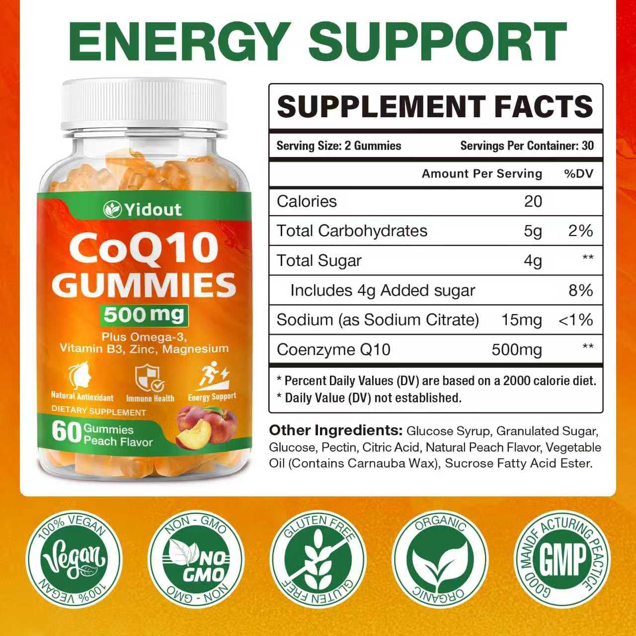 Yidout CoQ10 500mg Gummies 120 Count
