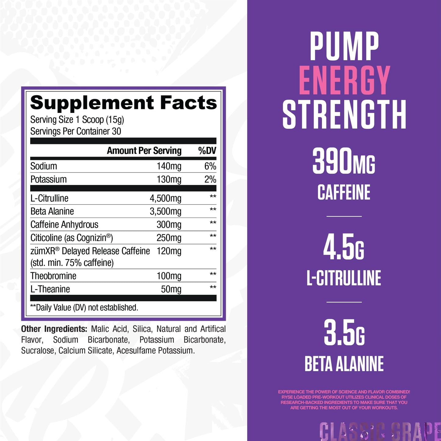 RYSE Up Supplements Loaded Pre Workout Powder Bazooka Grape 15.3 oz