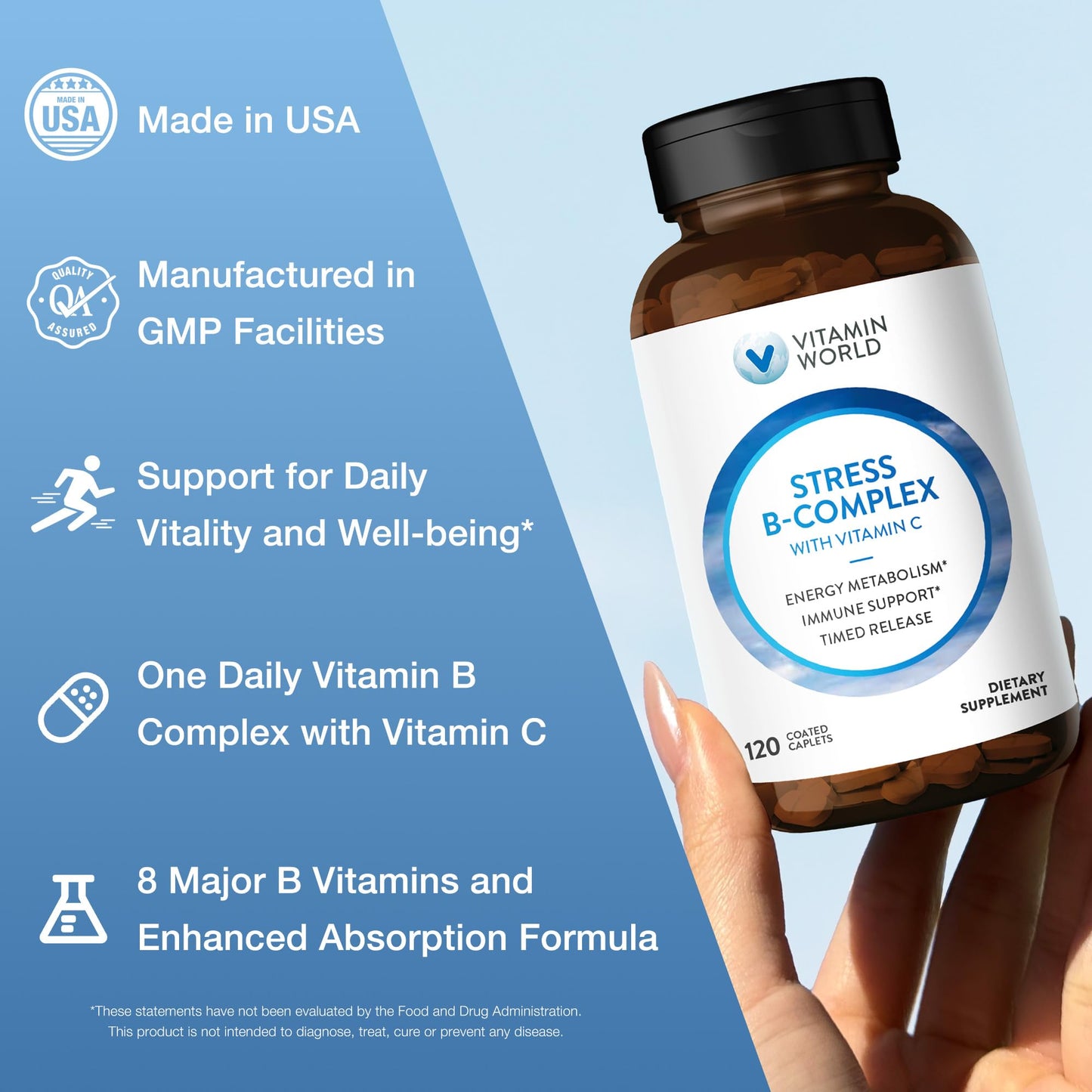 Vitamin World Stress Vitamin B Complex with Vitamin C 120 Caplets