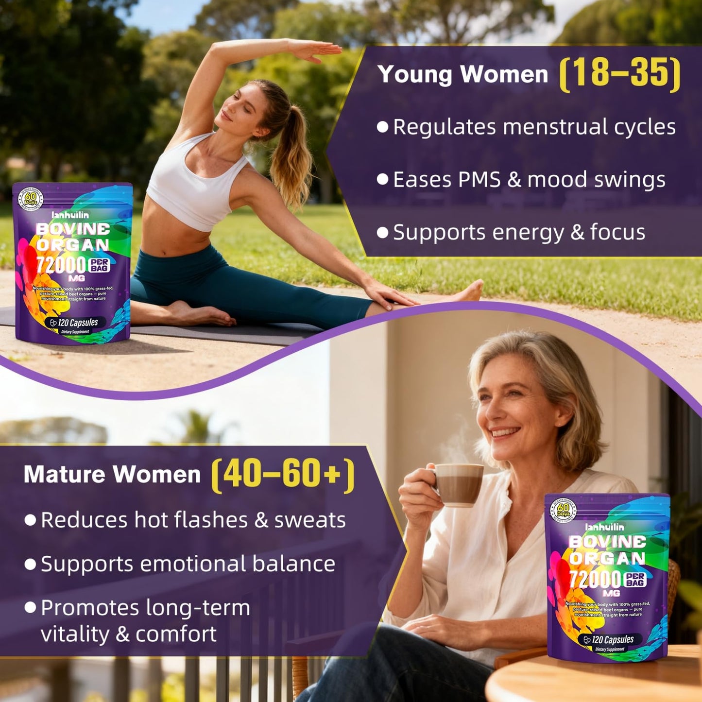 lanhuilin Beef Organ Supplement for Women 120 Capsules