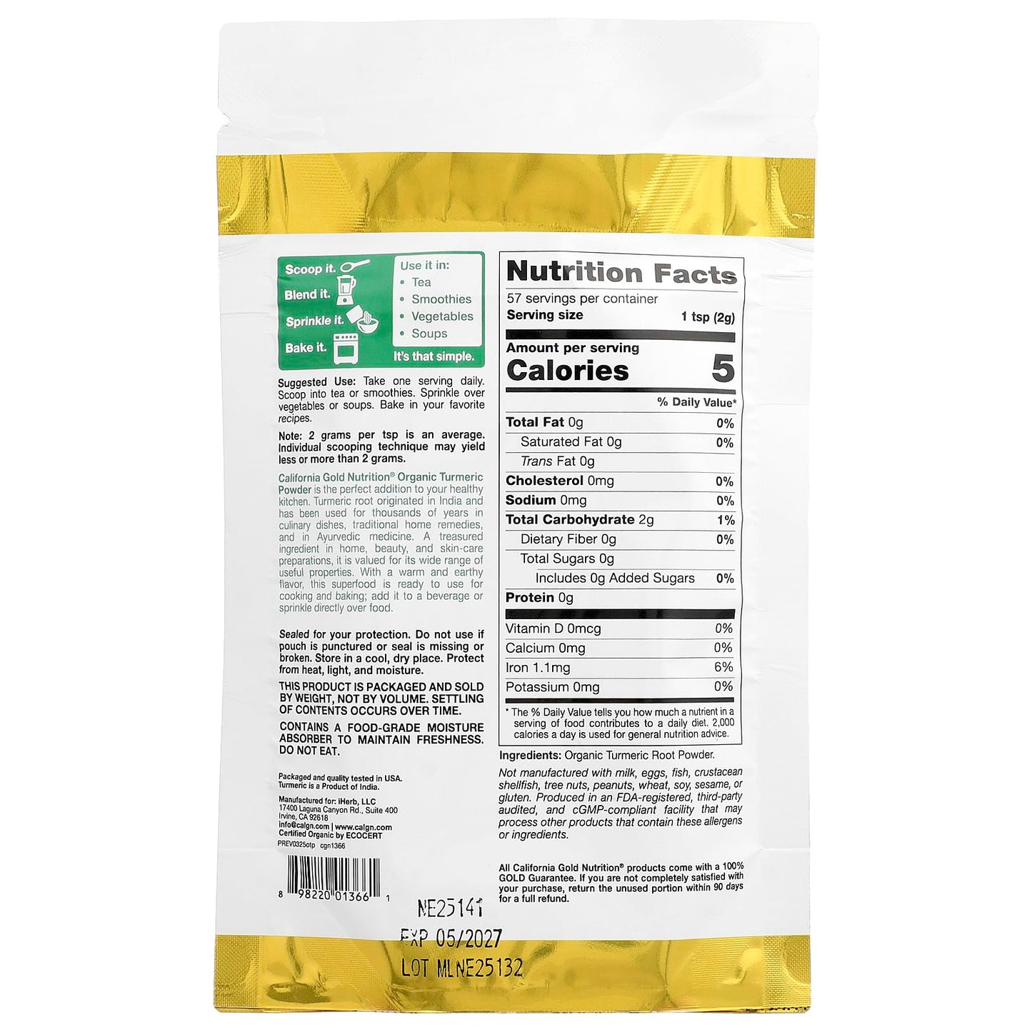 California Gold Nutrition Organic Turmeric Powder 4 oz