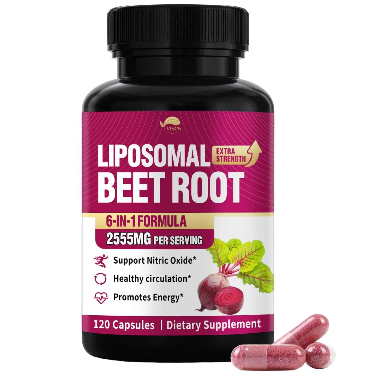 VPKIN Beet Root Capsules 2555mg for Nitric Oxide, Heart & Circulation Support with Olive Leaf & Hawthorn Berry, Vegan, 120 Capsules