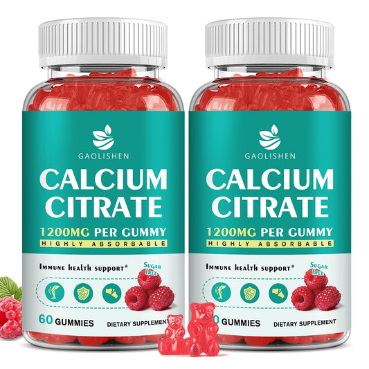 GAOLISHEN Sugar Free Calcium Citrate 1200mg with Vitamin D3 Gummies, Calcium Gummies with Vitamin D3 & K2, Raspberry Flavor, 120 Count