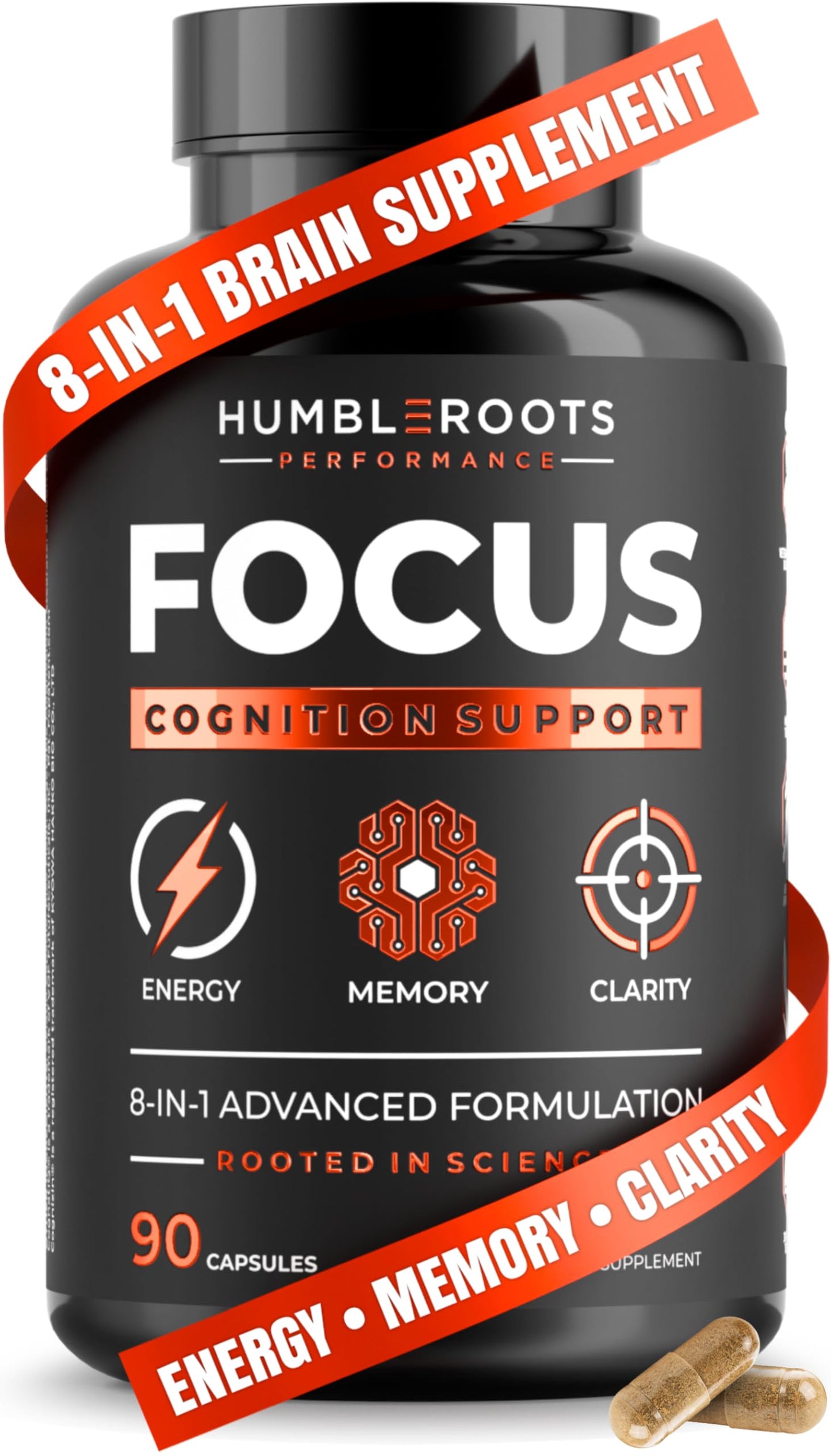 HUMBLEROOTS PERFORMANCE Advanced Focus Nootropic Brain Supplement Capsules, 90 Count