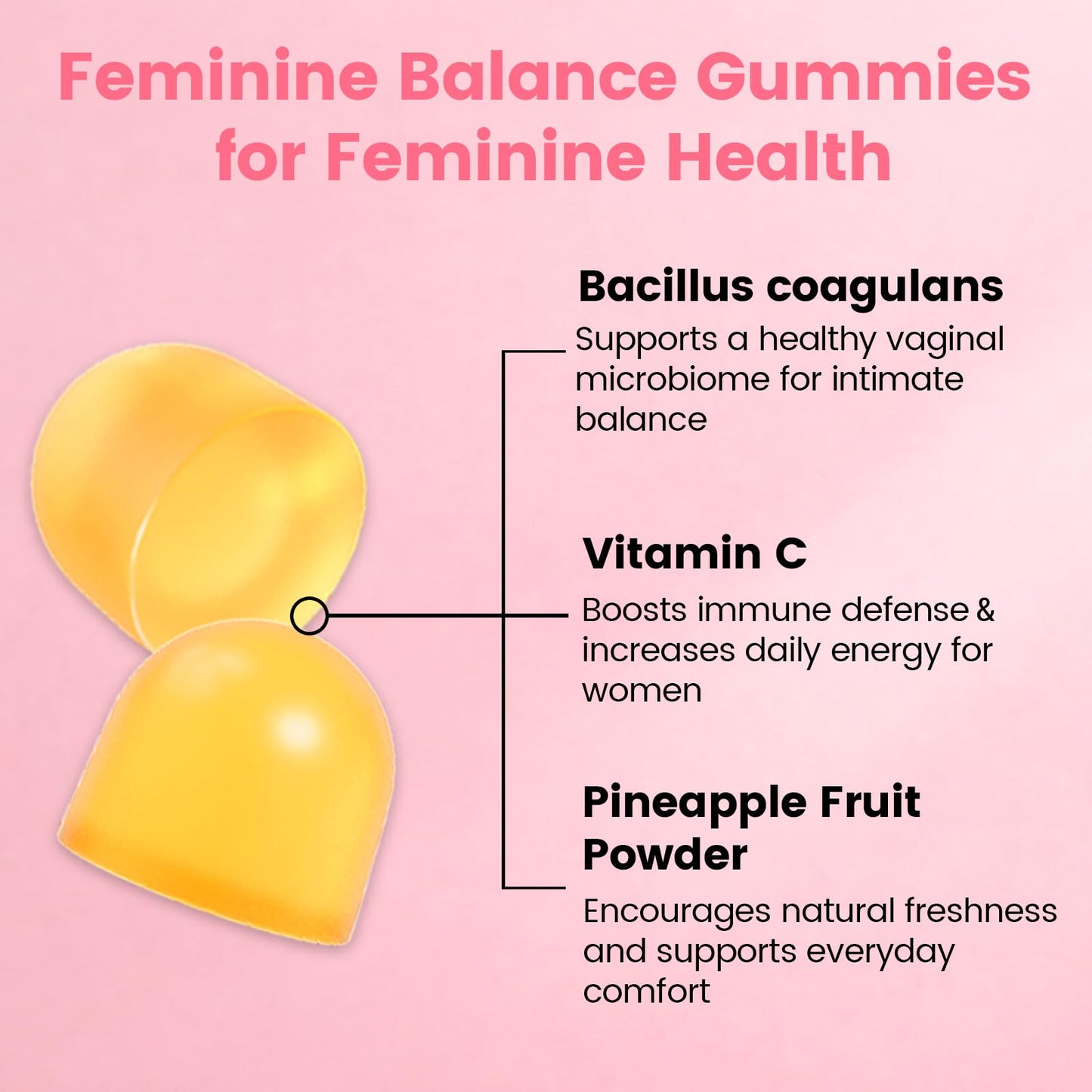 Shytrouy Feminine Balance Gummies for Women, Premium Hawaiian Pineapple with Vitamin C, 60 Count