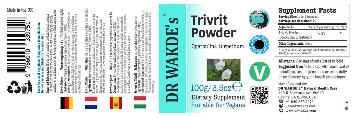 DR WAKDE's Trivrit Powder (Operculina turpethum) 3.53 oz