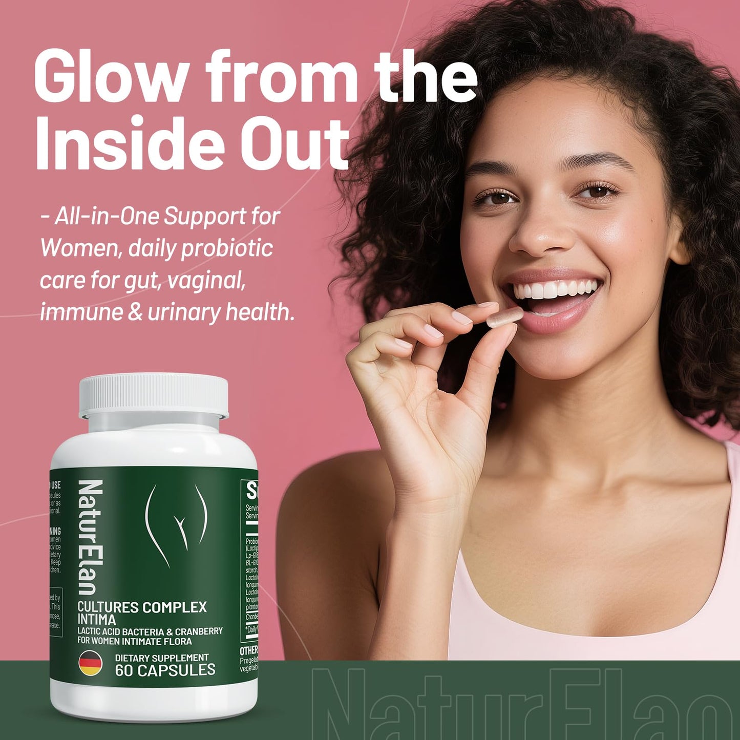 NaturElan Women's Probiotics 40 Billion CFU – 16 Strains with Cranberry, Vaginal, Digestive & Immune Support, pH Balance & Gut Health – Capsule, 60 Count