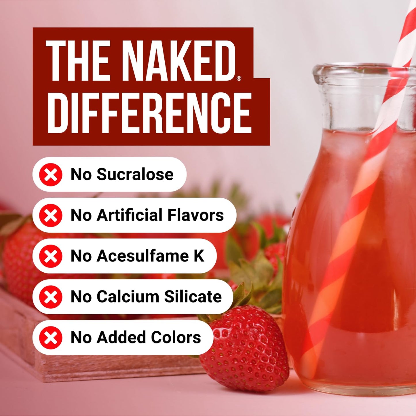 NAKED Creatine Monohydrate Powder, Strawberry Flavored, 45 Servings