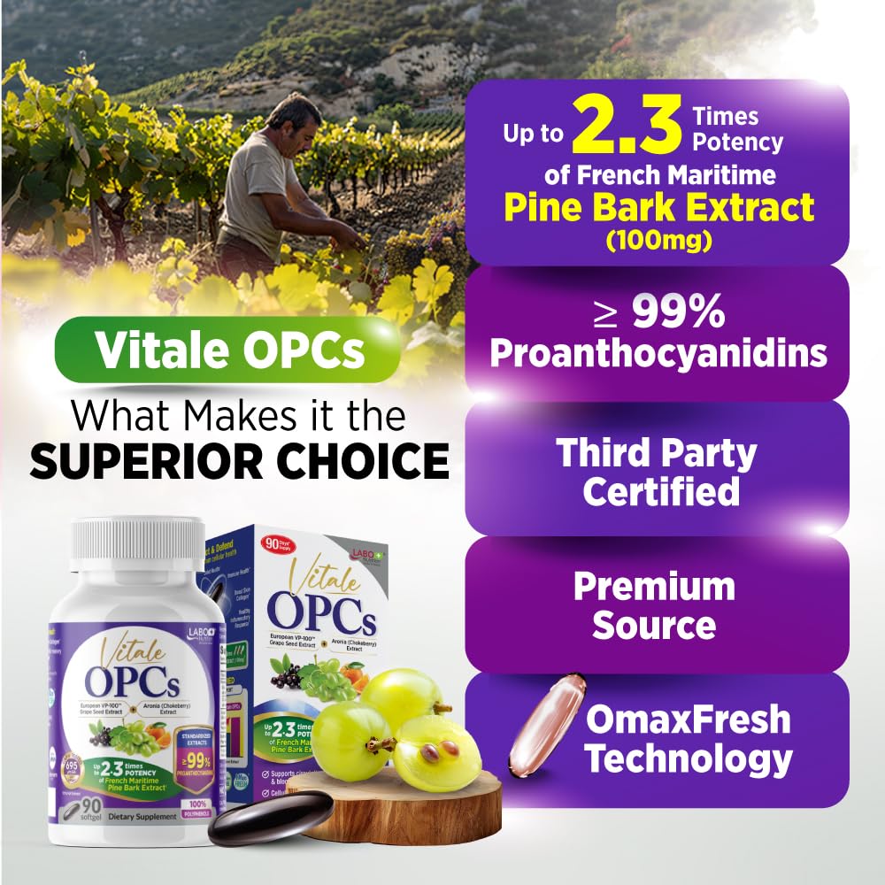 LABO Nutrition Vitale OPCs Grape Seed Extract Softgels 90 Count