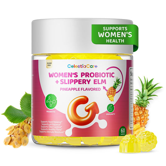 CelestiaCare Probiotics for Women Vaginal Probiotics Gummies for Digestive Health and Feminine pH Balance with Slippery Elm & Prebiotics, 60-Count