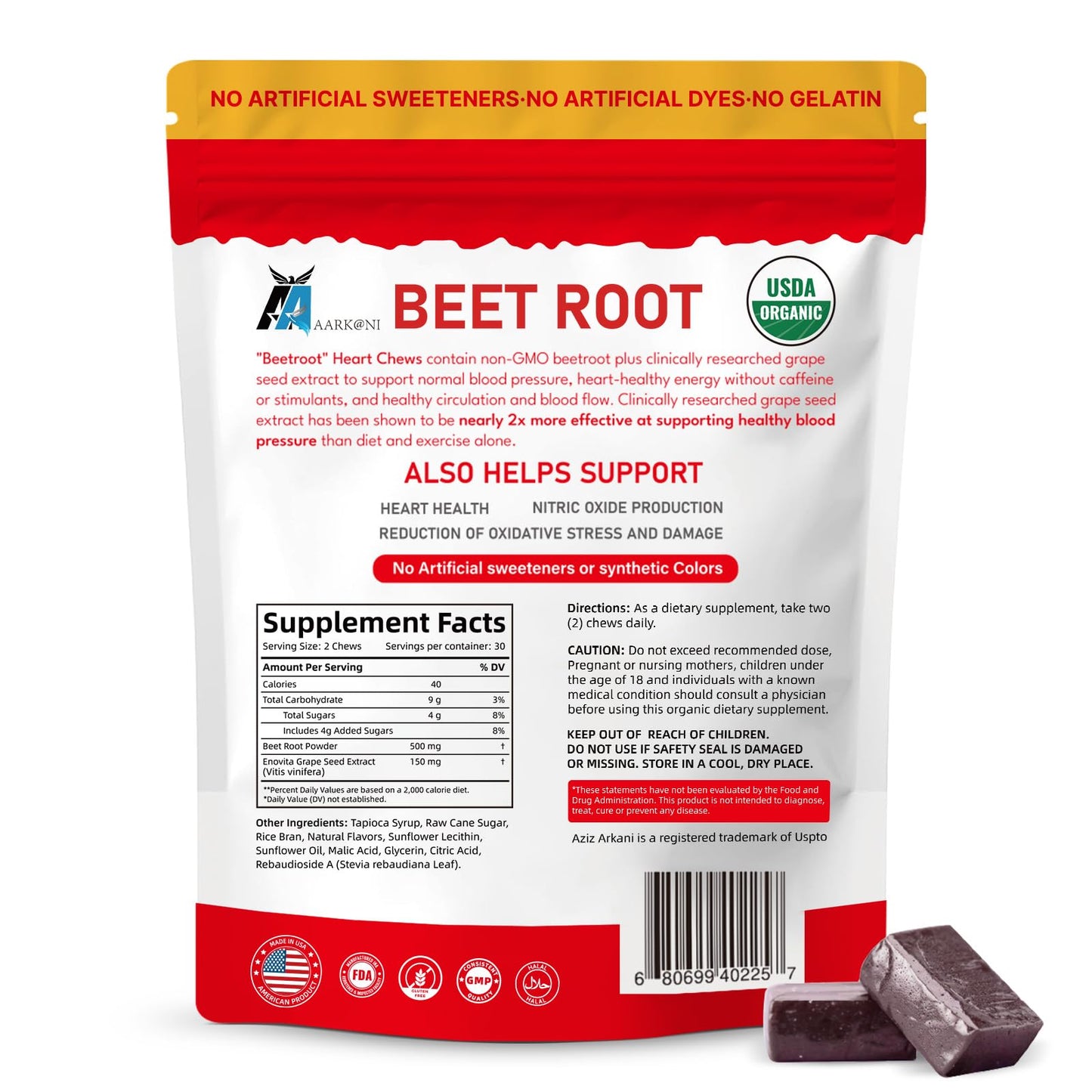 Aziz Arkani Beet Root Organic Chewable Tablets, 60 Count