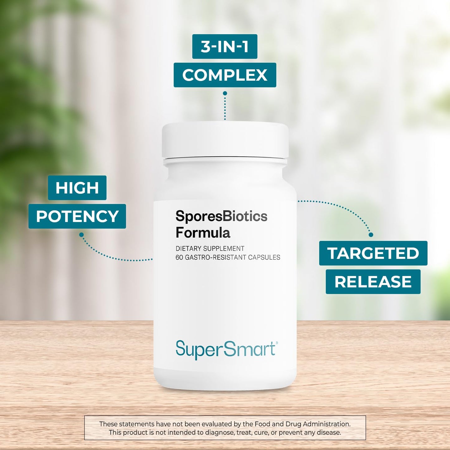 Supersmart SporesBiotics Formula (Advanced Complex) - 3-in-1 Spore-Based Probiotics with Bacillus Clausii, Subtilis, Coagulans, 60 Capsules