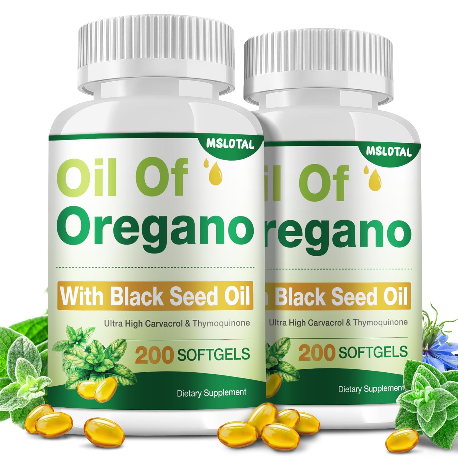 MSLOTAL Oil of Oregano with Black Seed Oil Softgels 400