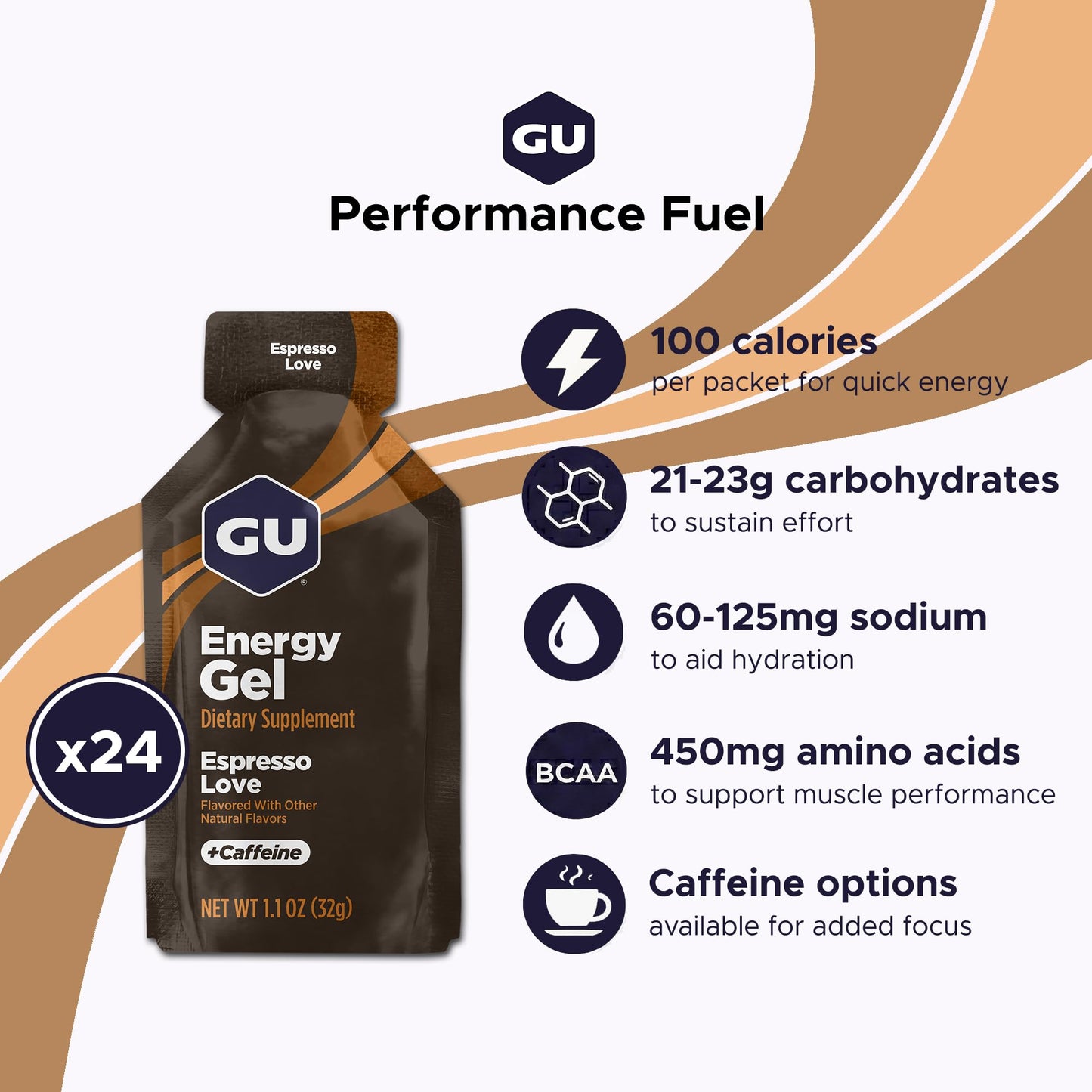 GU Energy Original Sports Nutrition Energy Gel, Espresso Love Espresso Love 24 Count 26.4 Ounce