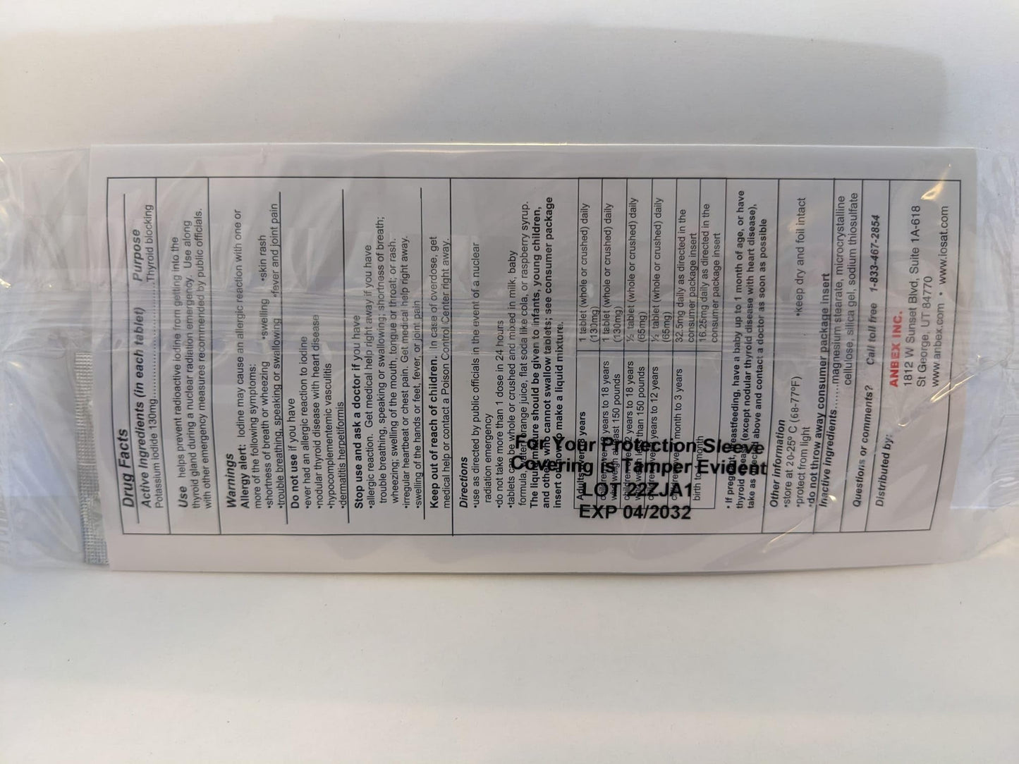 ANBEX IOSAT Potassium Iodide Tablets 14 Count