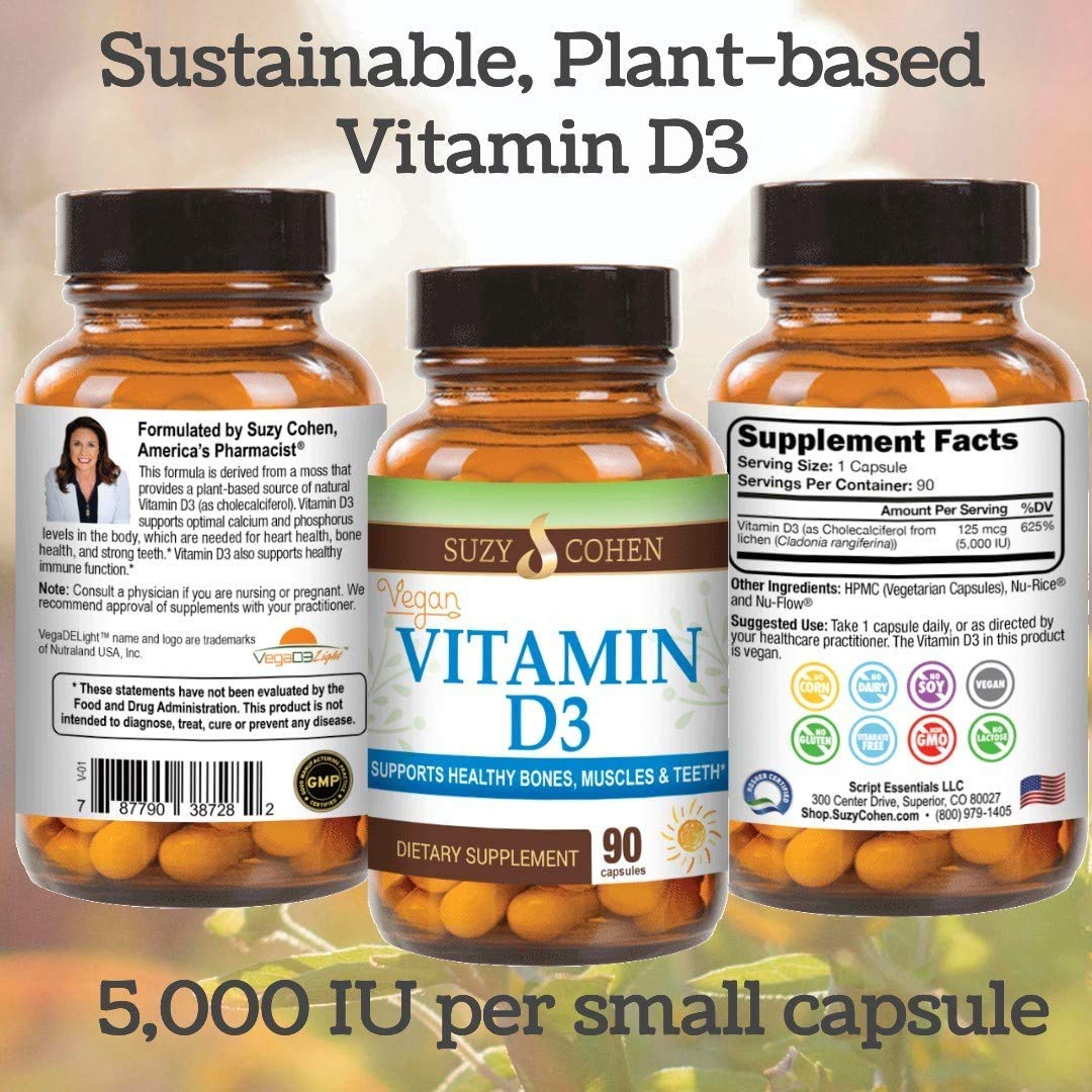 Script Essentials Vegan Vitamin D3 5000 IU Bone & Immune Support Non-GMO Gluten Free 90 Capsules