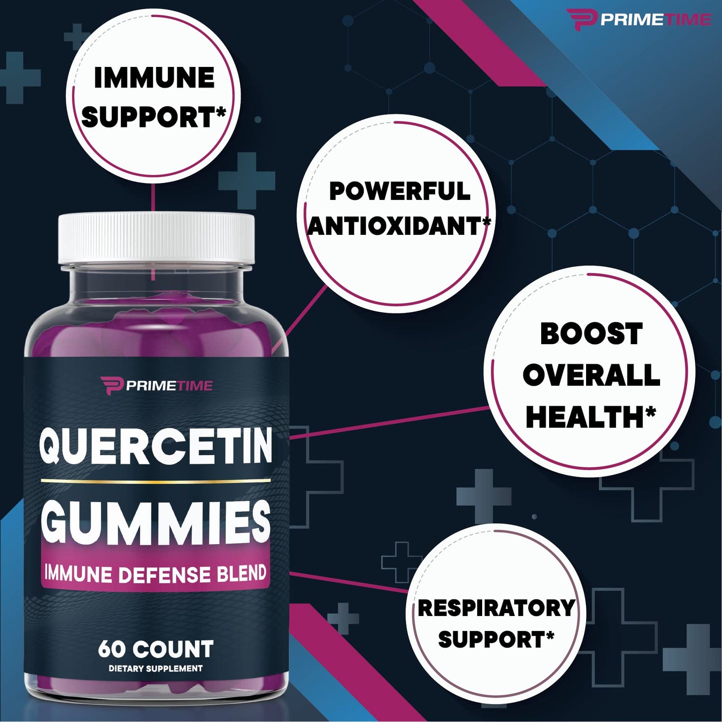 Primetime Sports Quercetin Zinc Vitamin C 1000mg Gummies with Elderberry Flavonoids, 240 Gummies