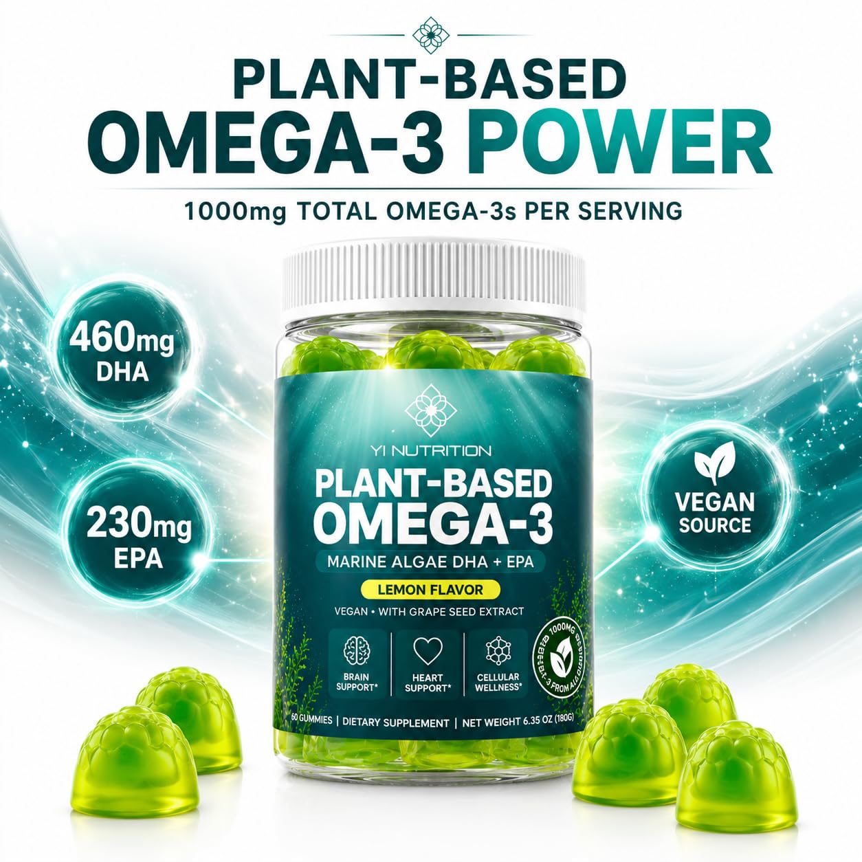 Yi Nutrition Marine Algae Omega 3 Gummies, 60 Ct