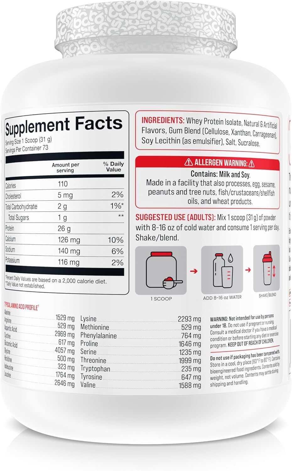 Basic Supplements Whey Protein Isolate Powder, 32.27 oz