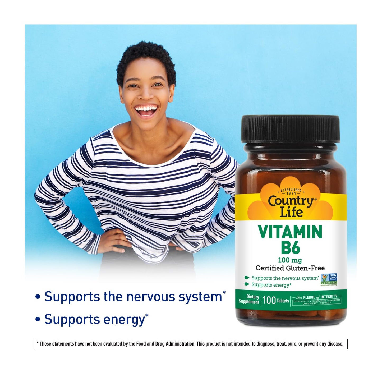 Country Life Vitamin B-6 Capsules, 100 Count