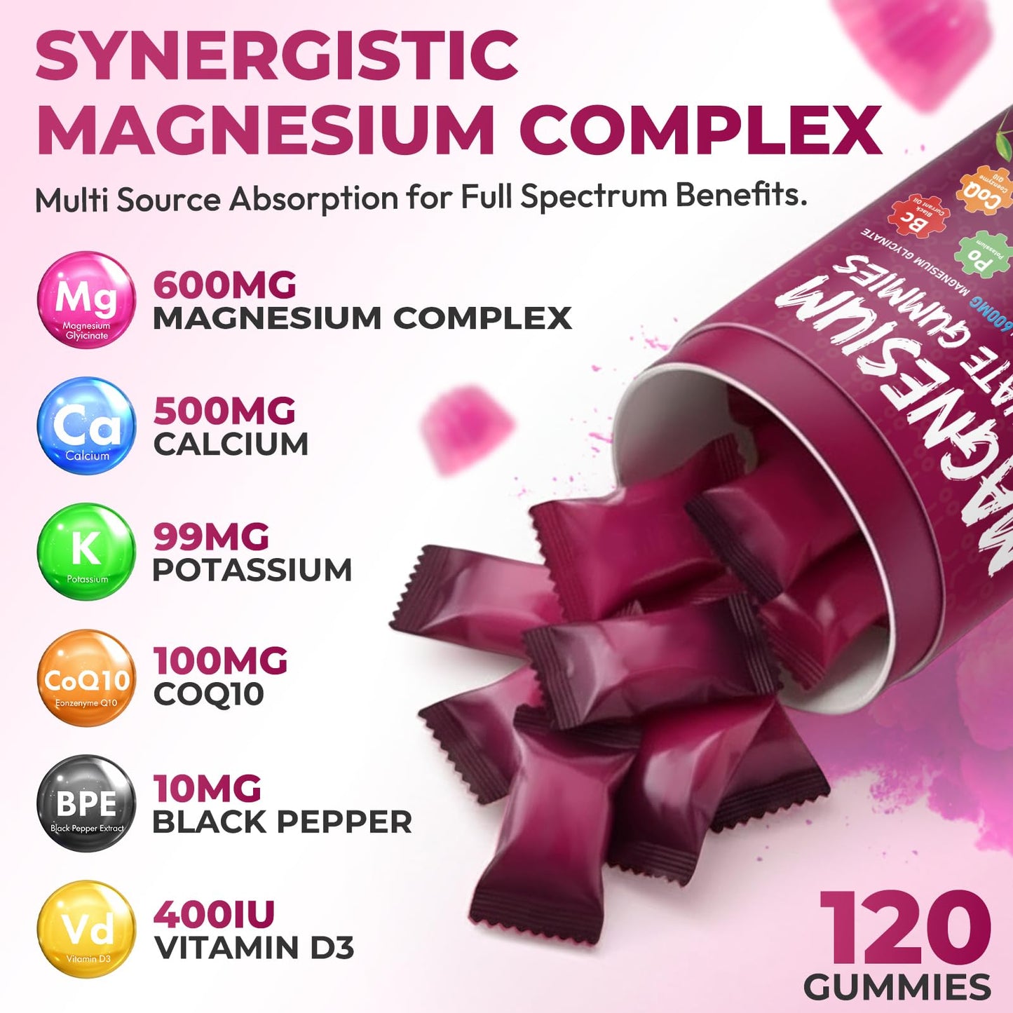 Xytora Magnesium Glycinate Gummies 600mg, Sugar Free Magnesium Supplement Cherry, 120 Gummies