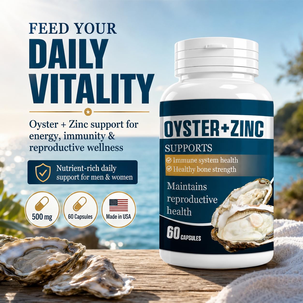 Clijyyem Oyster Extract with Zinc Powder Capsules, 60 Count