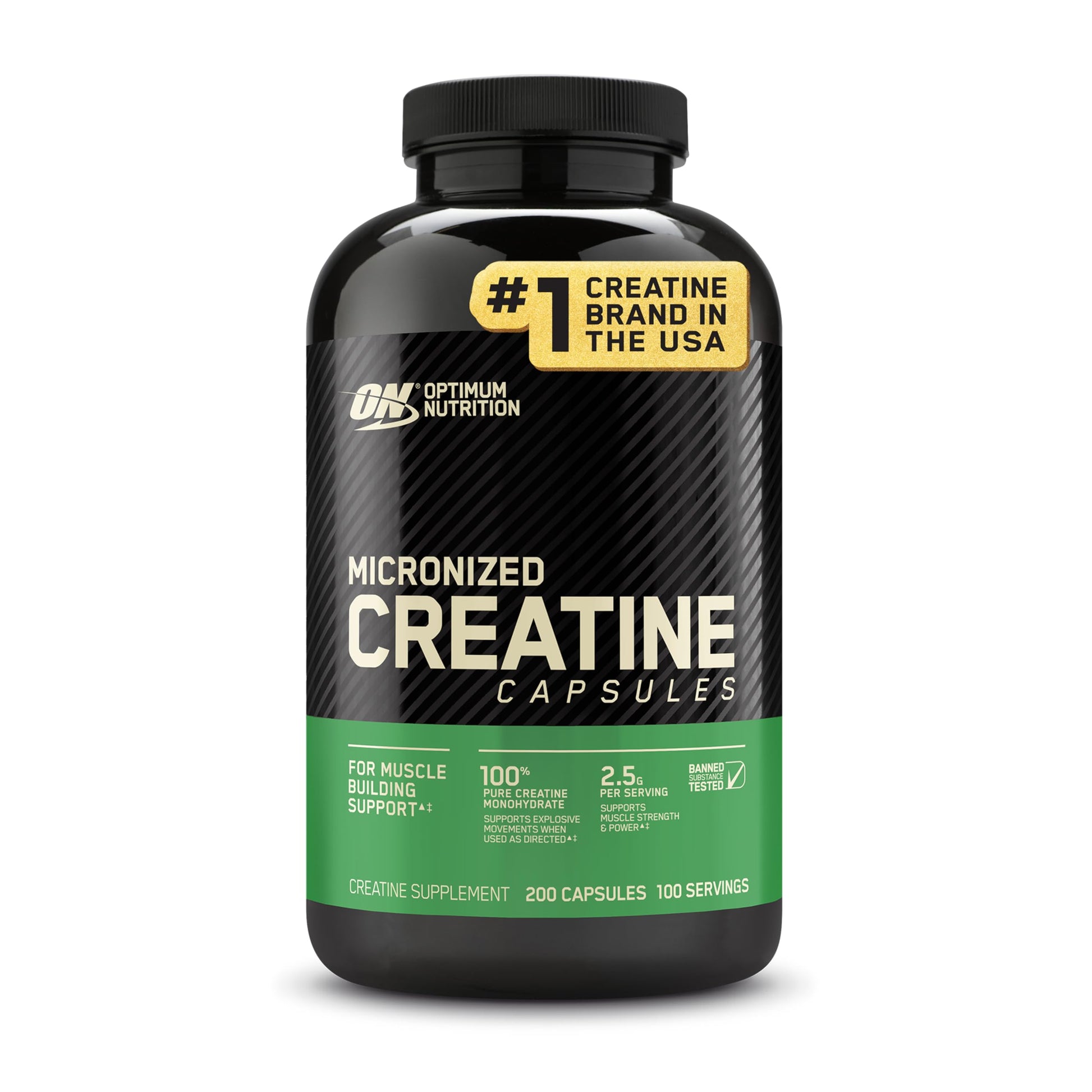 Optimum Nutrition Micronized Creatine Monohydrate Capsules, 2500mg, 200 Capsules