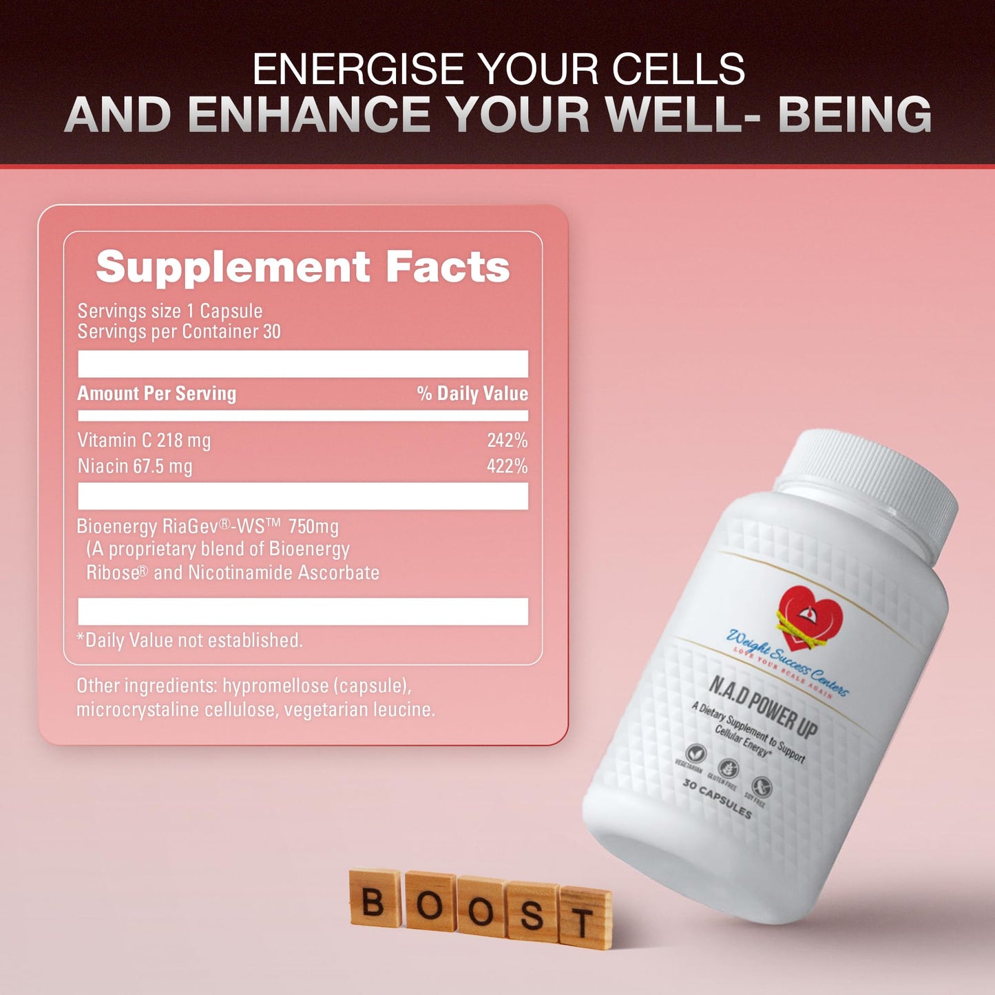 Weight Success Centers NAD+ Power Up Liposomal NAD+ Supplement Capsule, 30 Capsules