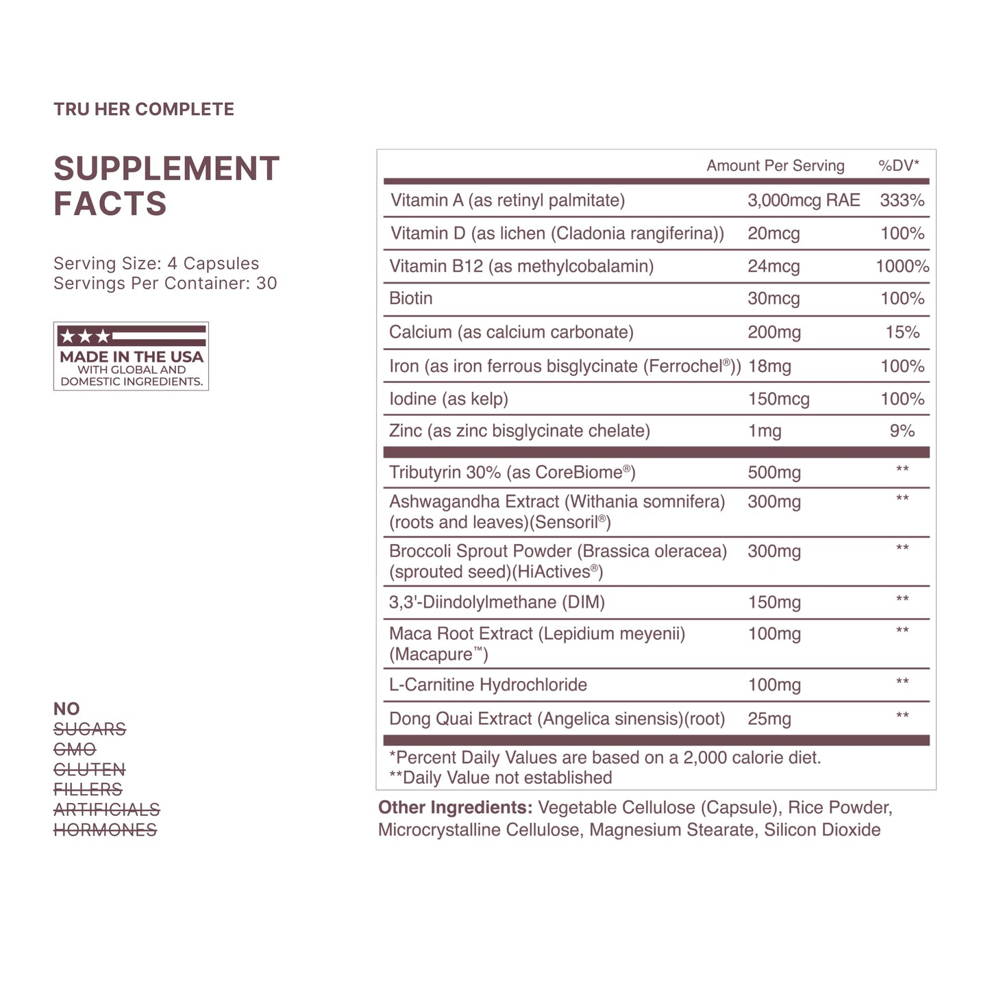 TRU Supplements HER Women’s Health Supplement Capsule 120 Count