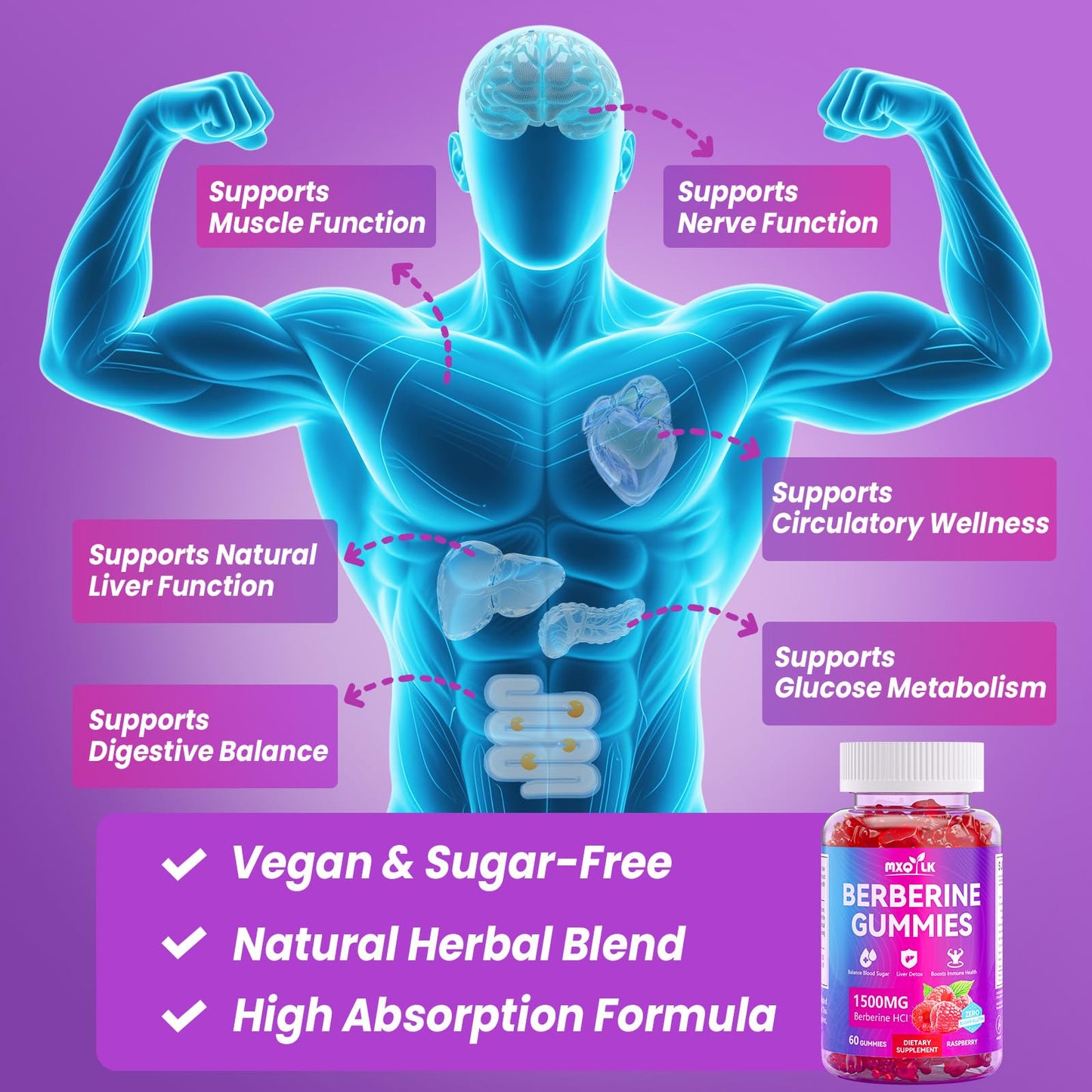 Mxq Lk Berberine Gummies 60 Gummies