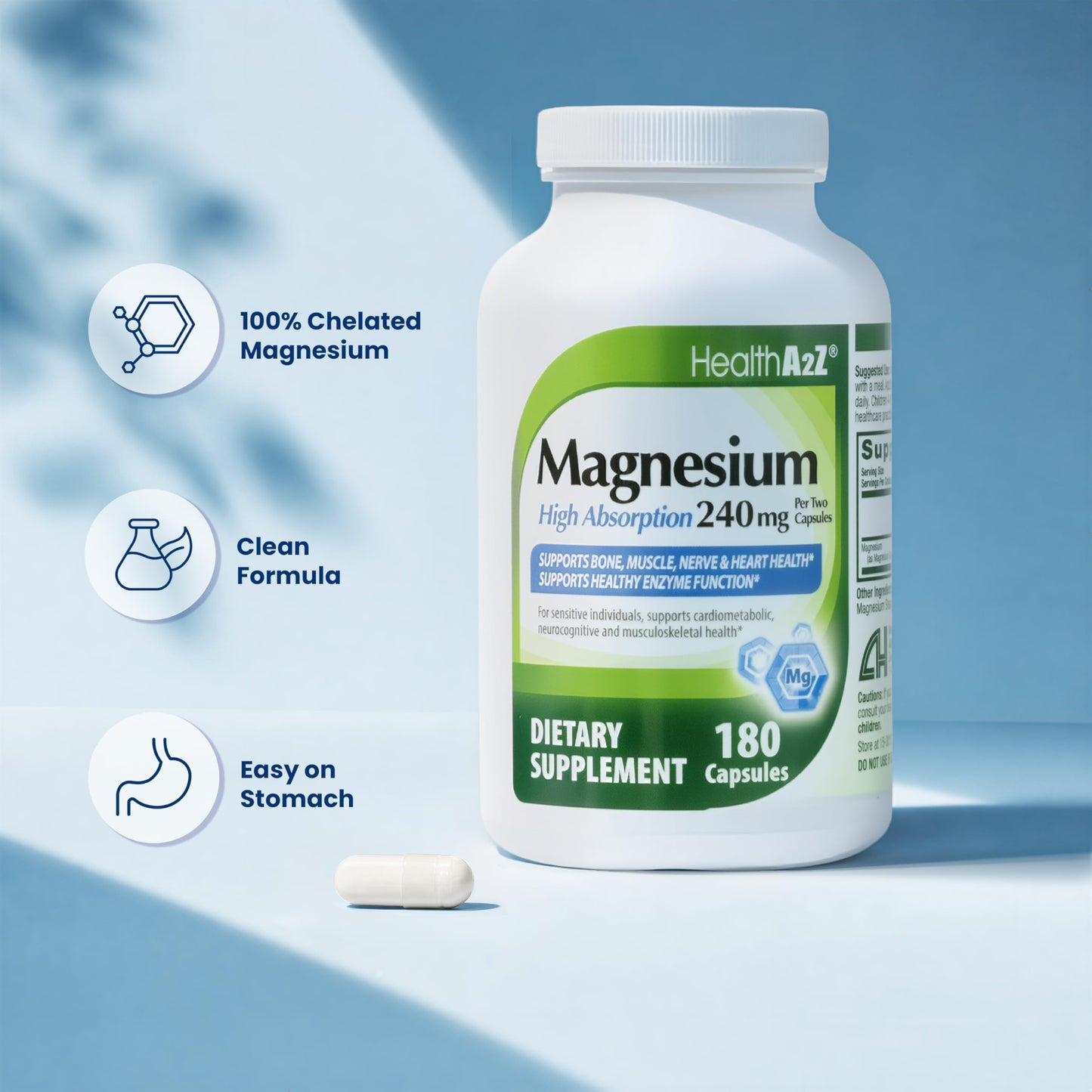 HealthA2Z Magnesium Glycinate 240 mg Capsules, 60 Count