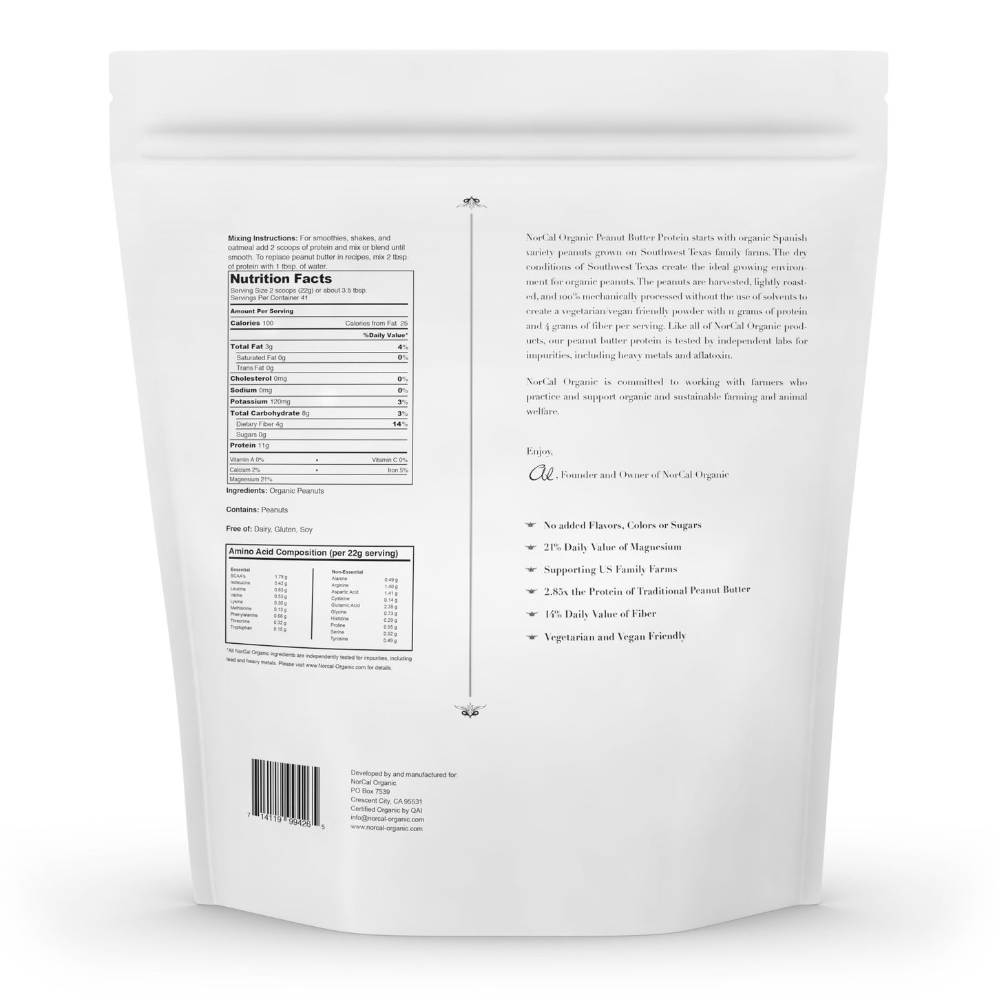 NorCal Organic Peanut Butter Protein Powder 32 Servings