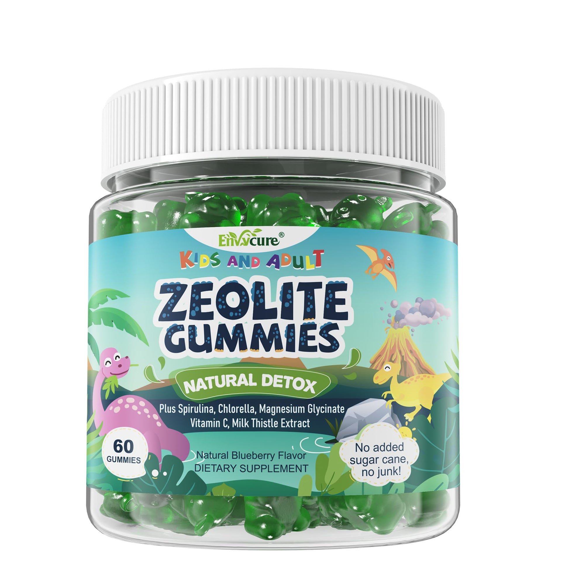 EnvyCure Zeolite Detox Gummies for Kids & Adults Sugar-Free with Spirulina, Chlorella, Milk Thistle, Magnesium Glycinate, Calcium Citrate for Energy, Focus, Digestive, Immune, Antioxidant, 60 Gummies