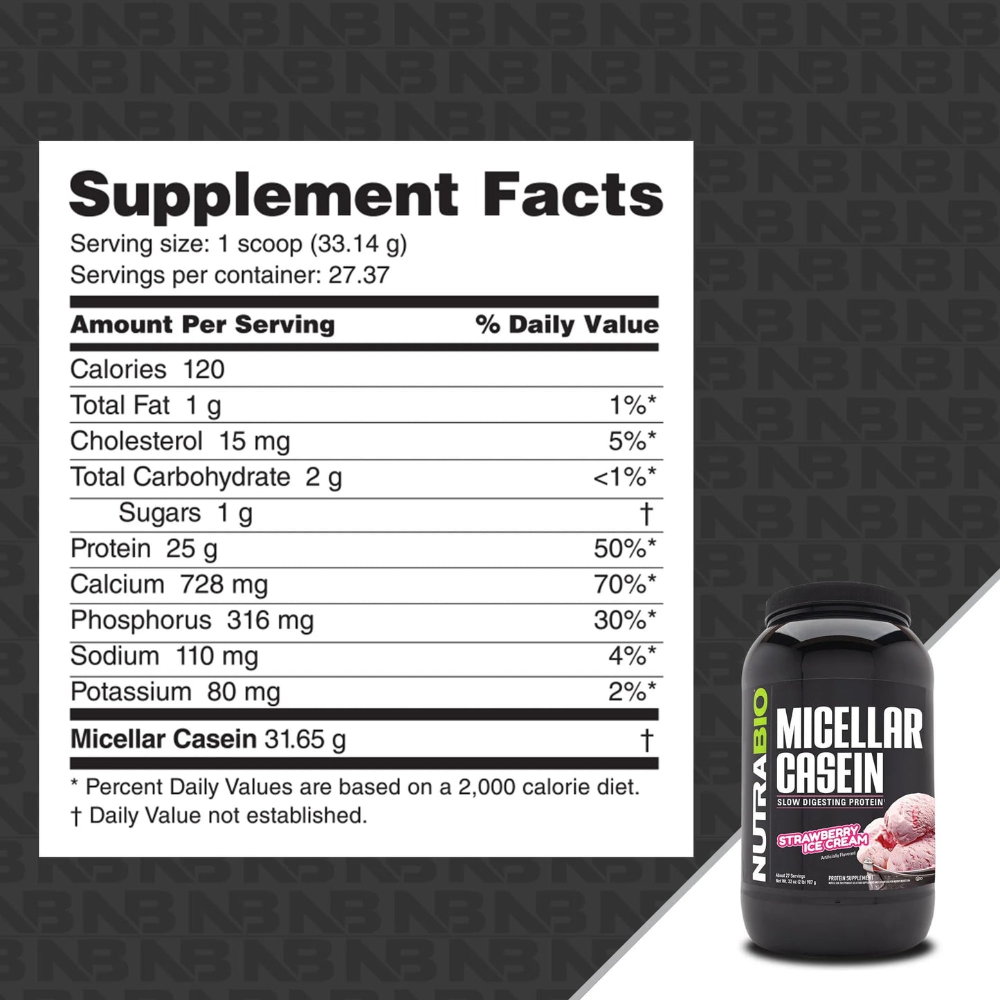 NutraBio Micellar Casein Protein Powder, Strawberry Ice Cream, 32 Servings
