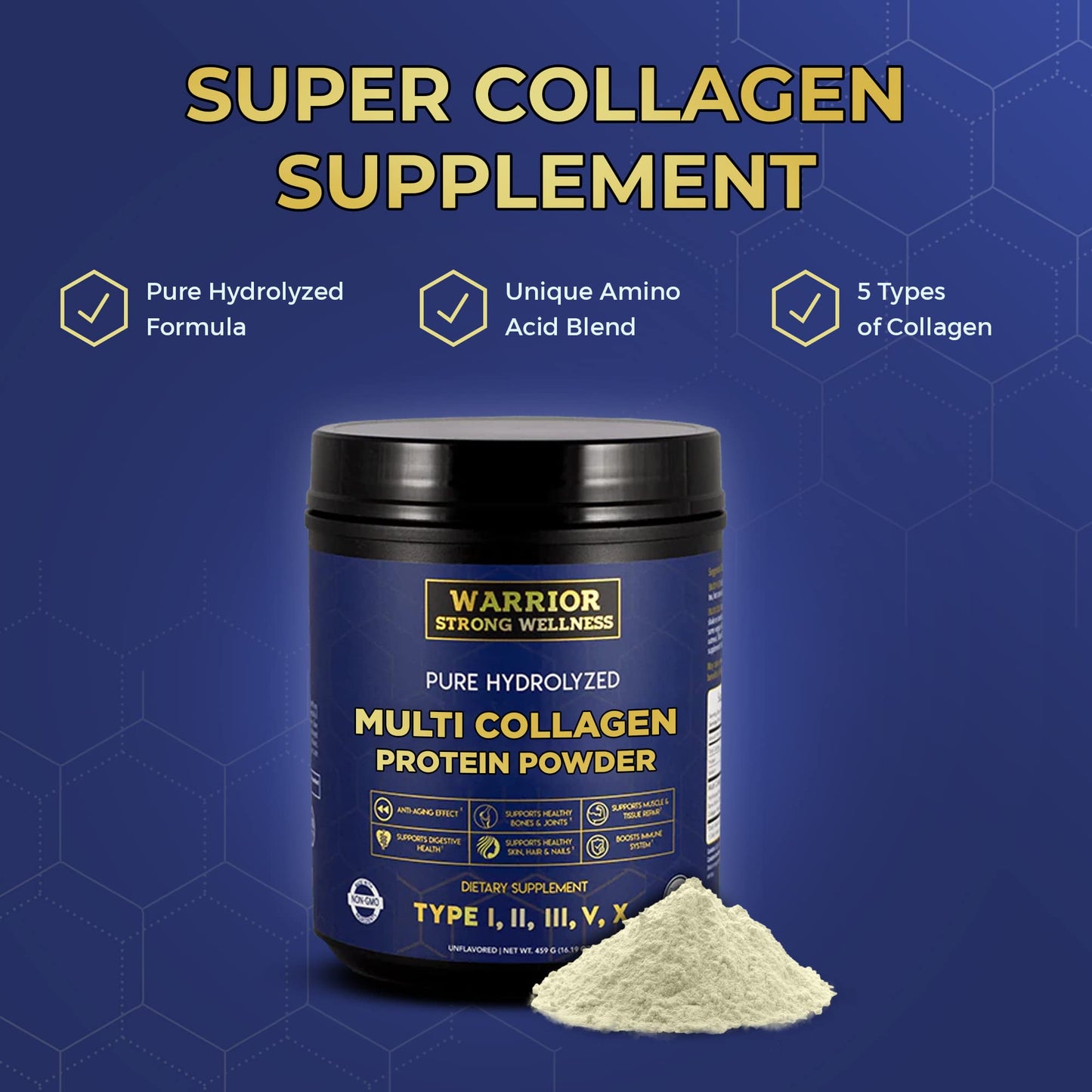 Warrior Strong Wellness Pure Hydrolyzed Multi Collagen Protein Powder, 1.01 Pound