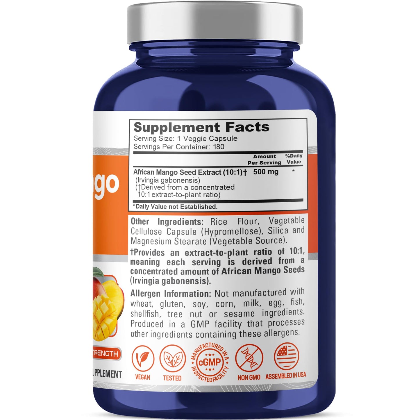 NusaPure African Mango 500 mg Veg Capsules, 180 Count