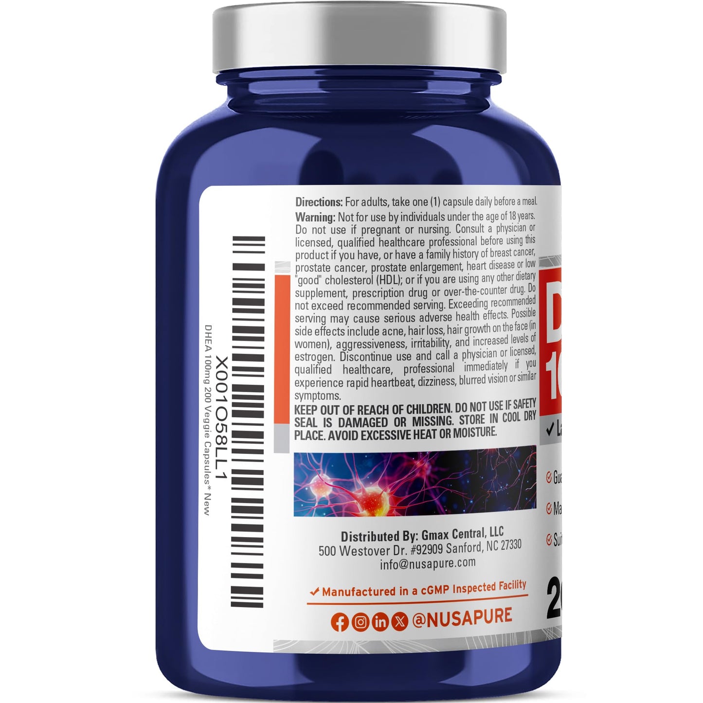 NusaPure DHEA 100mg Veggie Capsules, 200 Count