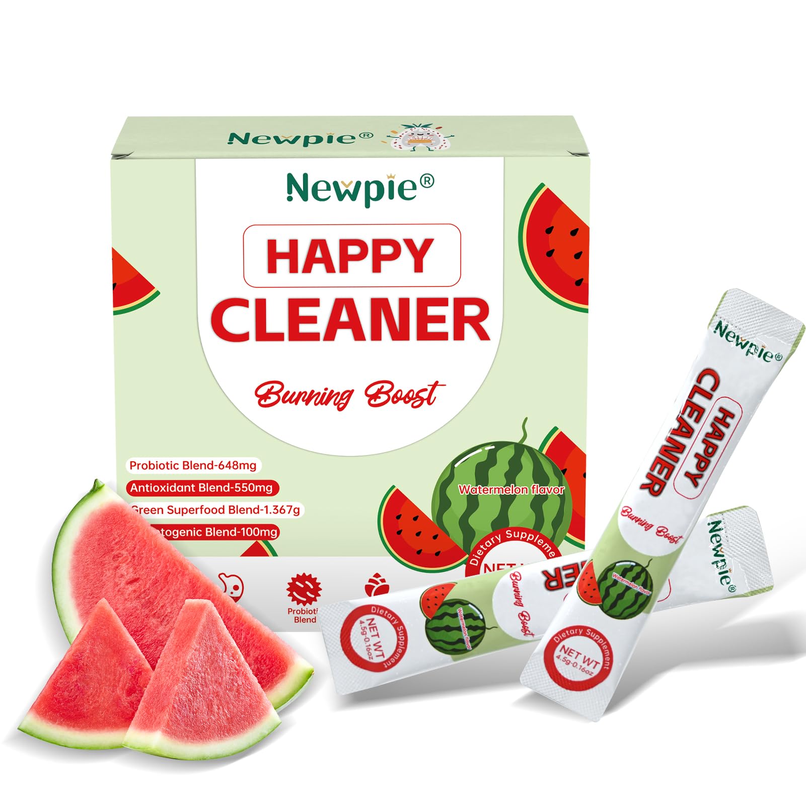 Blltzzz Newpie Superfoods Happy Cleaner Probiotic Powder Watermelon Flavor 3.18 Ounce (Pack of 1)