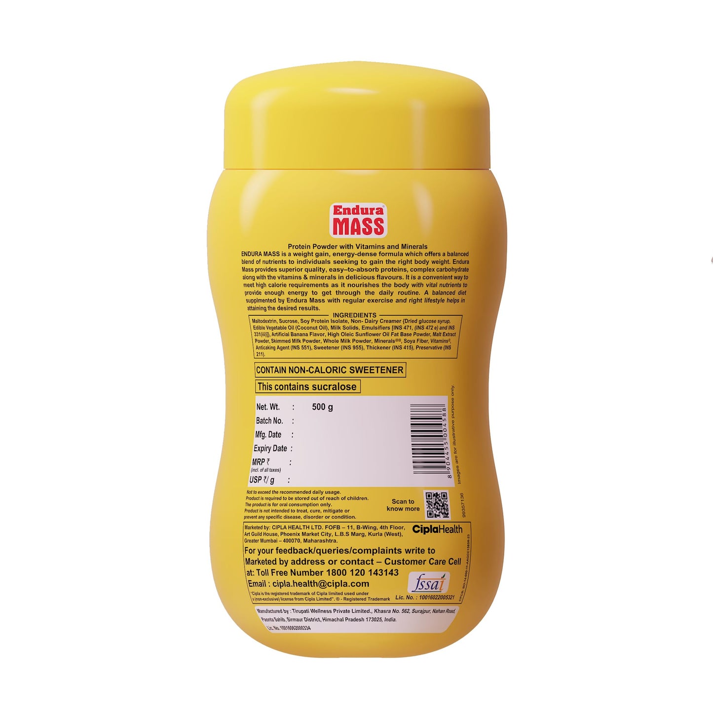 Endura Mass Weight Gainer Powder Banana Flavour 1.1 Pound